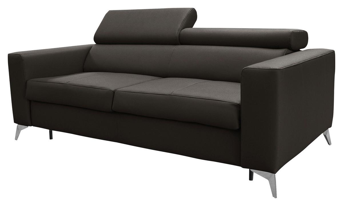 Schlafsofa Mondo, Dunkelbraun B: 206 cm - Dunkelbraun/Silberfarben, Design, Leder/Textil (206/95/101cm) - Livetastic