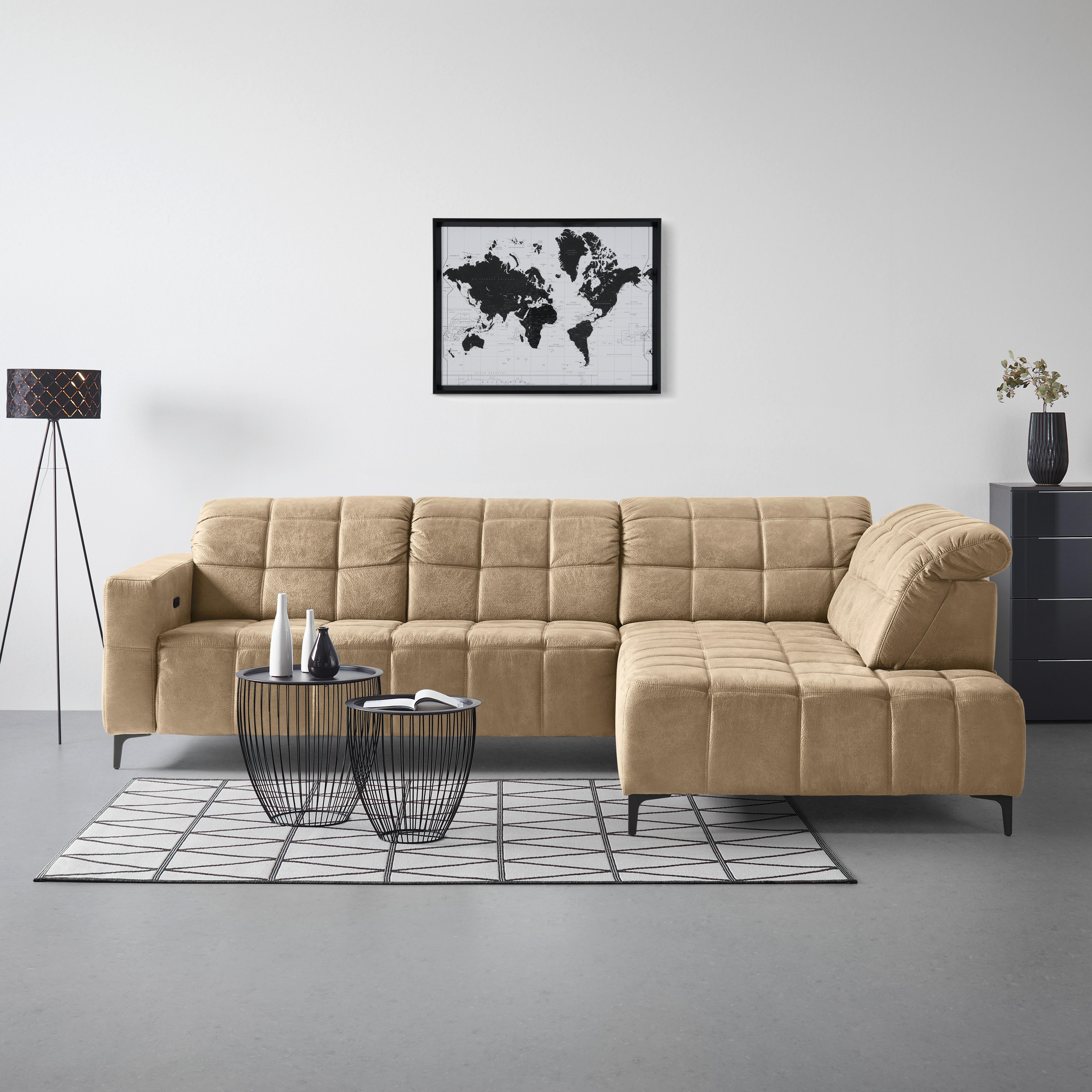 Rohová sedačka PANAMA, pravá, béžová - černá/béžová, Konvenční, kov/textil (304/216cm) - Premium Living