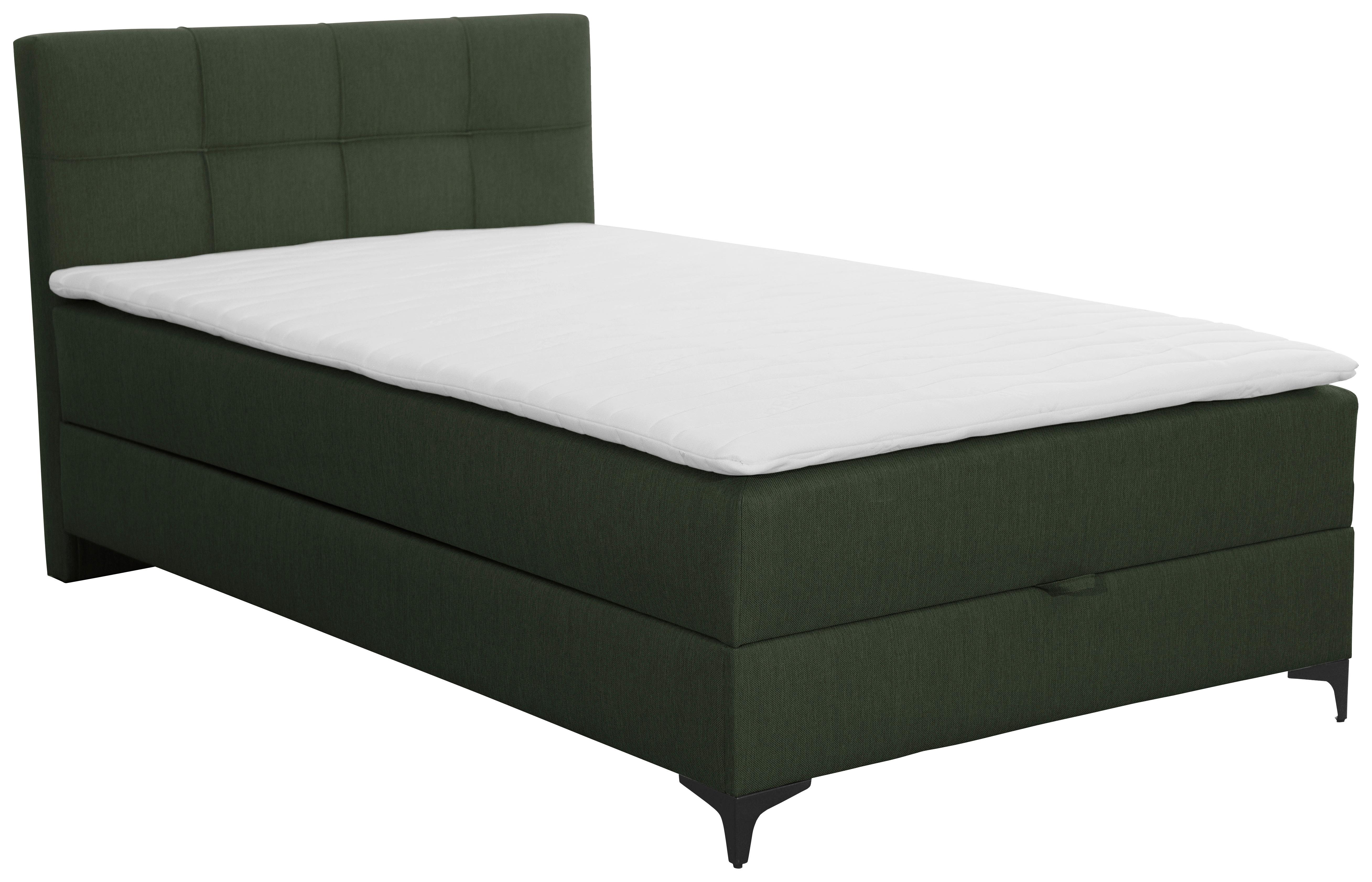 Polsterbett mit Matratze 120x200 Freddie Olivgrün - Schwarz/Olivgrün, KONVENTIONELL, Textil (120/200cm)