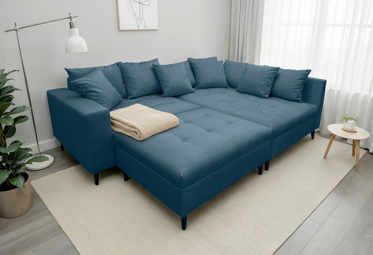 Ecksofa Pruno Dunkelblau S: 247x174 Cm - Schwarz/Dunkelblau, Design, Textil (247/174cm) - MID.YOU