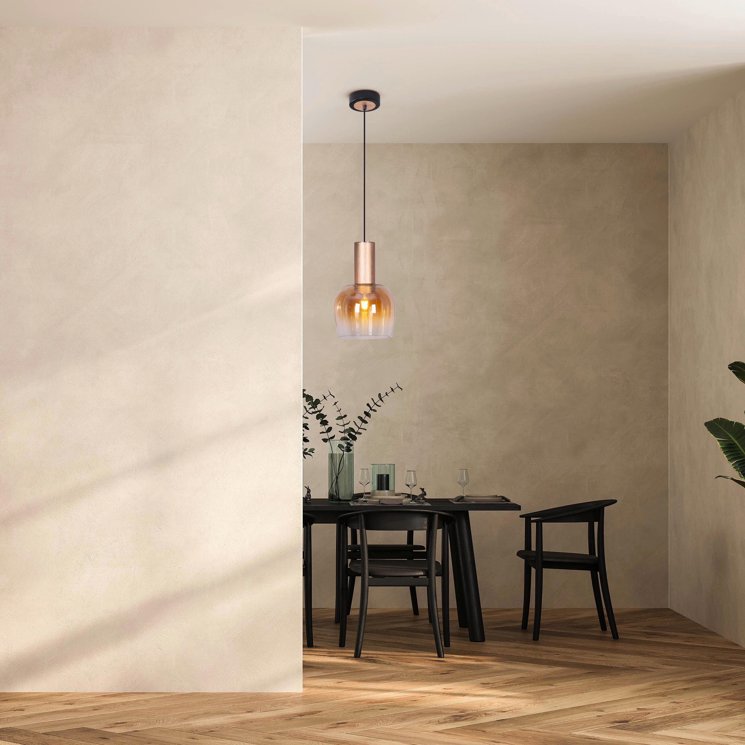 Pendelleuchte 6145545 1er - Bernsteinfarben/Schwarz, Design, Glas/Metall (23,3/150cm) - Näve