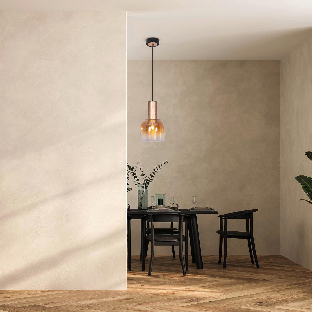Pendelleuchte 6145545 1er - Bernsteinfarben/Schwarz, Design, Glas/Metall (23,3/150cm) - Näve