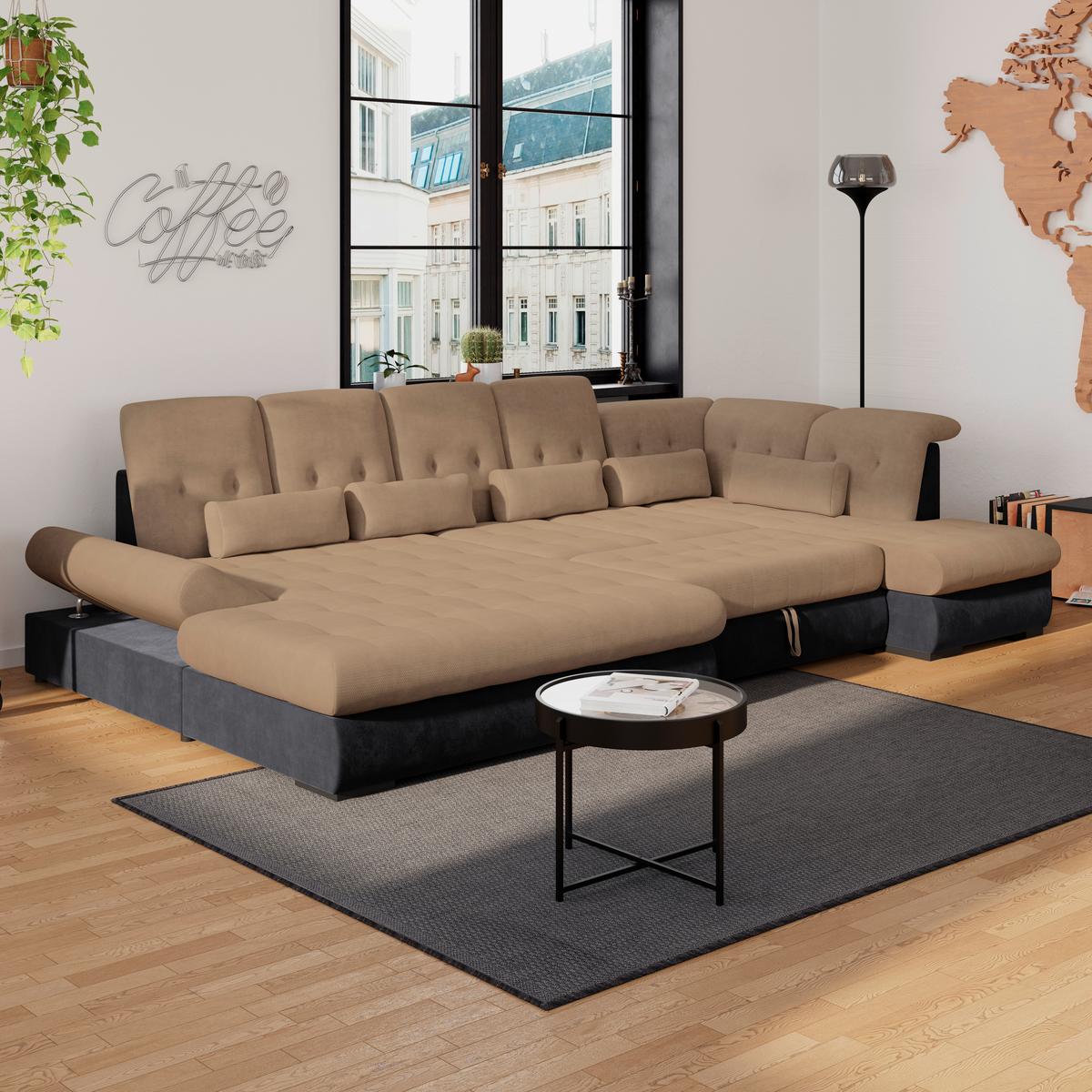 Wohnlandschaft Madera Dunkelbraun S: 358x212 cm - Dunkelbraun/Anthrazit, KONVENTIONELL, Kunststoff/Textil (190/358/212cm)