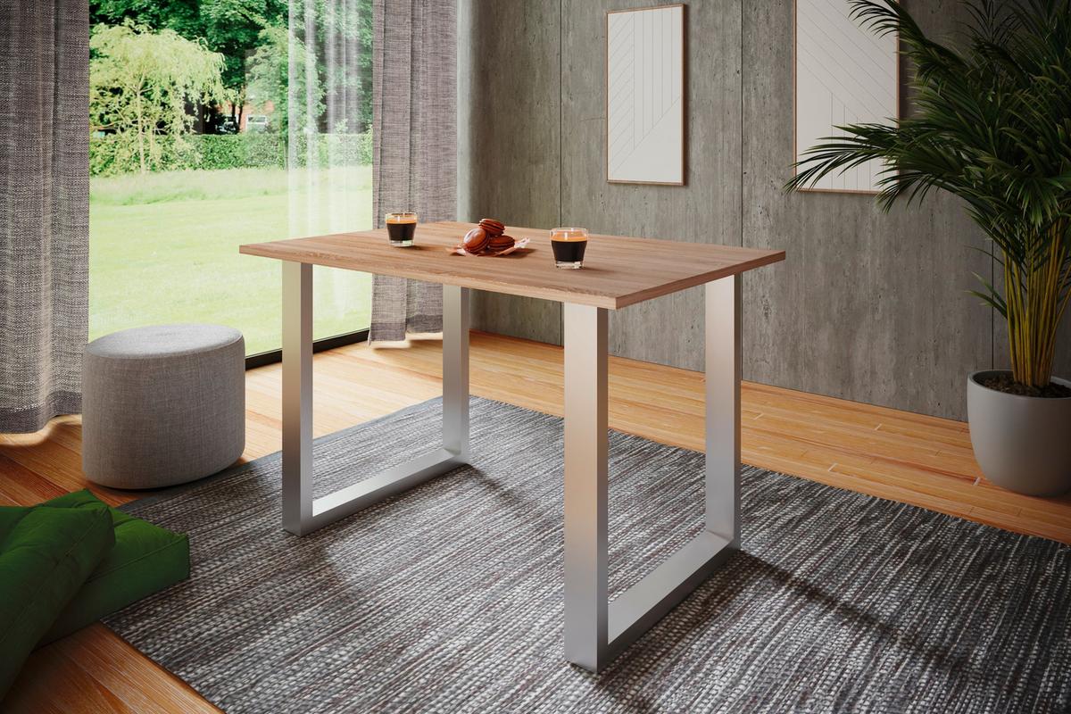 Schreibtisch Lona Eiche Dekor B: 140 Cm - Silberfarben/Sonoma Eiche, Design, Holzwerkstoff/Metall (140/50/76cm) - MID.YOU