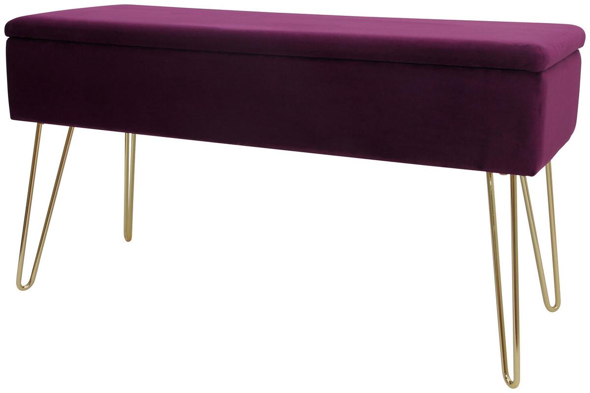 Hockerbank Scarlett Vlies Beere H: 42 cm inkl. Stauraum - Beere/Goldfarben, Design, Textil (75/42/30cm) - Echtwerk