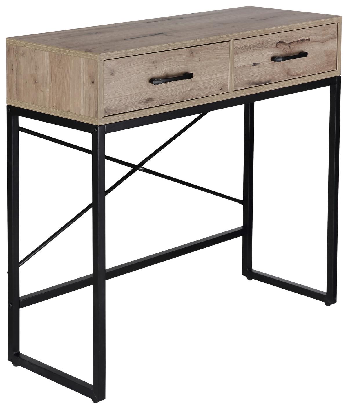Konsolentisch Turin Holz Dekor B: 80 cm 2 Laden - Schwarz/Eiche Artisan, MODERN, Holzwerkstoff/Metall (80/75/30cm)