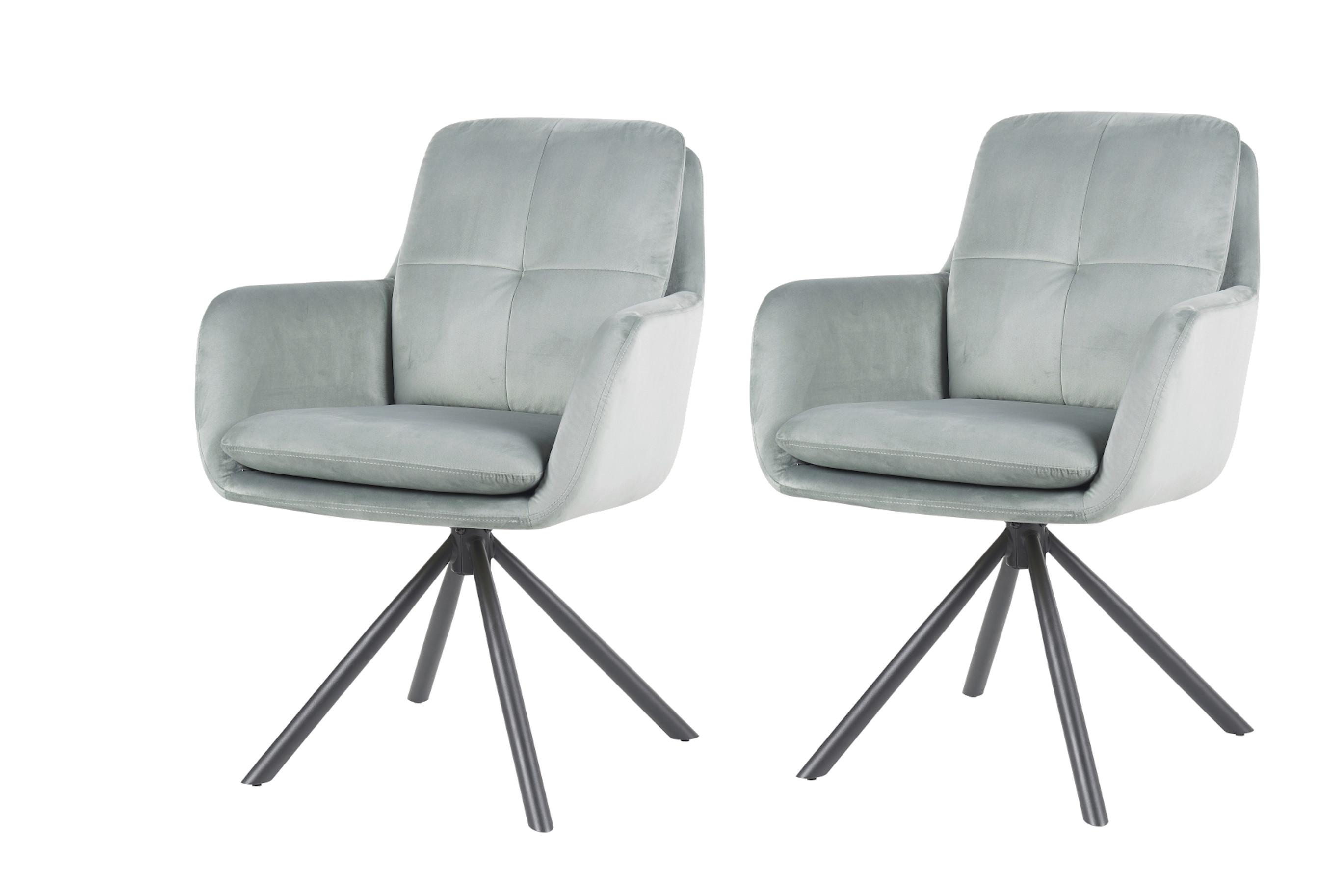 Armlehnstuhl-Set Parma S 2er-Set - Schwarz/Mintgrün, MODERN, Textil/Metall (63/89/70cm) - MID.YOU