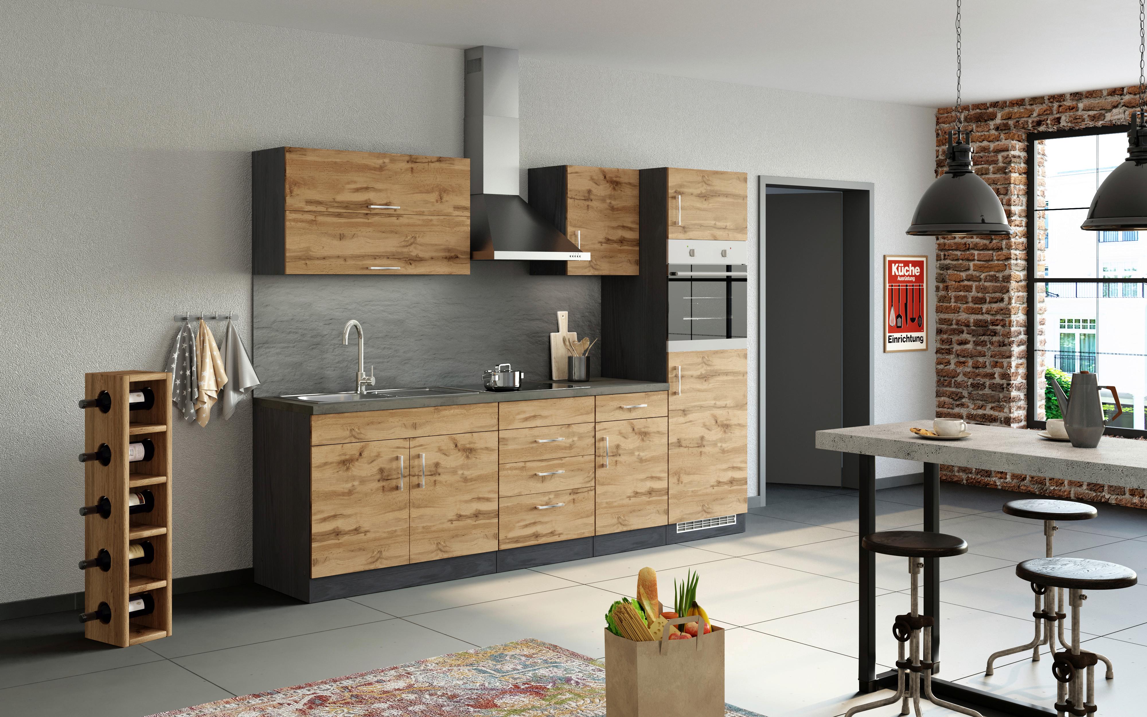 Küchenzeile Sorrento ohne Geräte B: 270 cm Eichefarben - Eichefarben/Anthrazit, MODERN, Holzwerkstoff (270/200/60cm) - Held