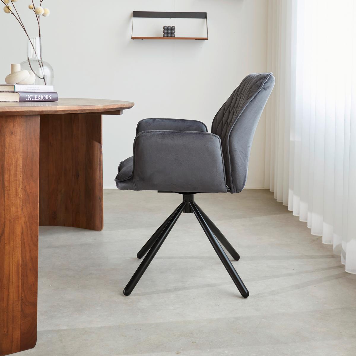 Armlehnstuhl-set Donny Anthrazit B: 57,5 Cm - Anthrazit/Schwarz, MODERN, Textil/Metall (57,5/92/52cm) - MID.YOU