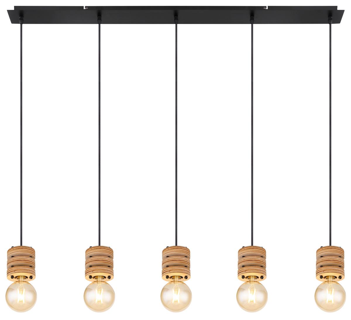 Hängeleuchte Angeline H: 120cm 5-Flammig, Braun/Schwarz - Schwarz/Braun, KONVENTIONELL, Holzwerkstoff/Metall (116/10/120cm) - Globo