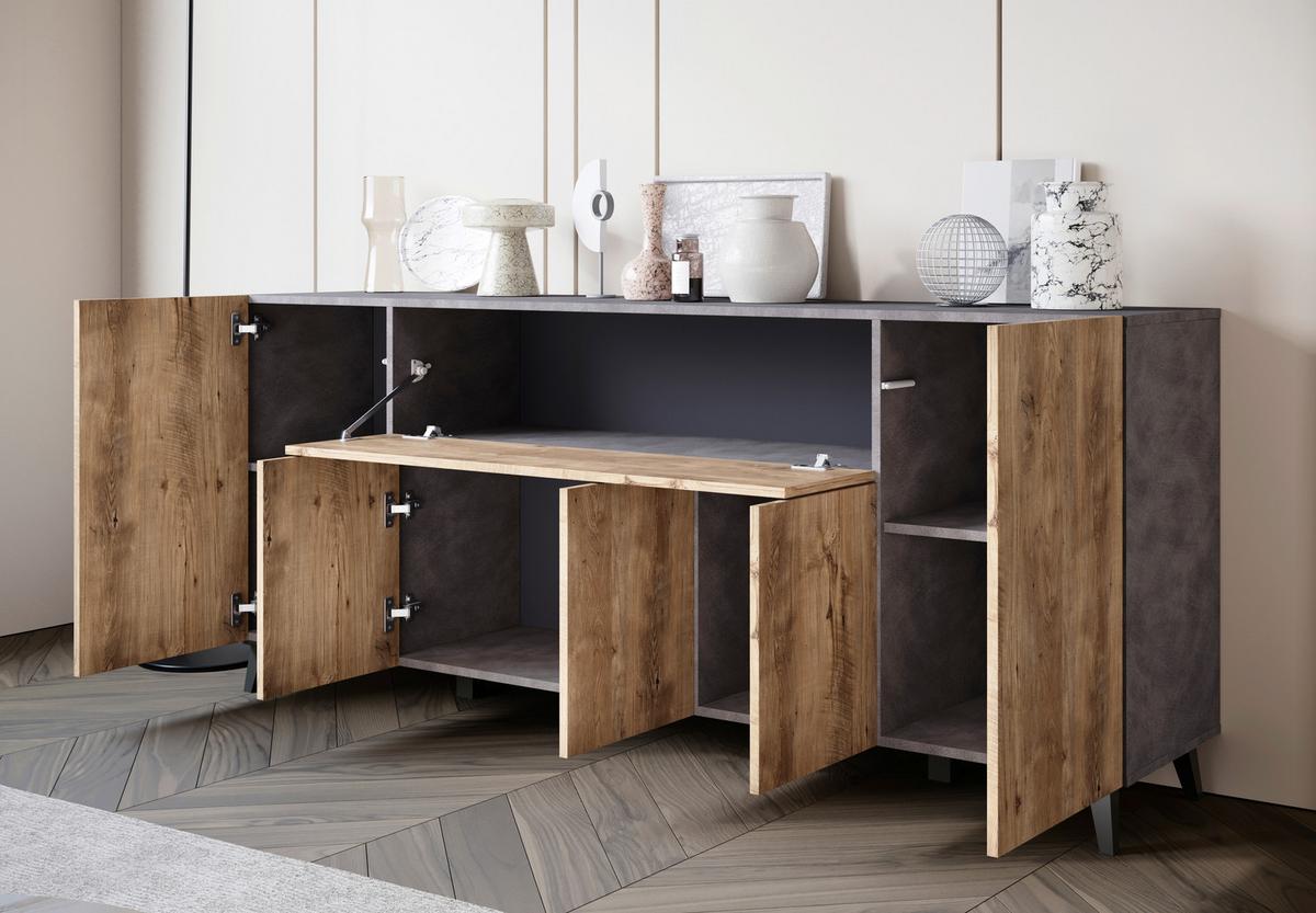 Sideboard Phuket 180 Anthrazit, Kastanie B: 180 Cm - Kastanieneichefarben/Anthrazit, Design, Holzwerkstoff (180/76/37,5cm) - Livetastic