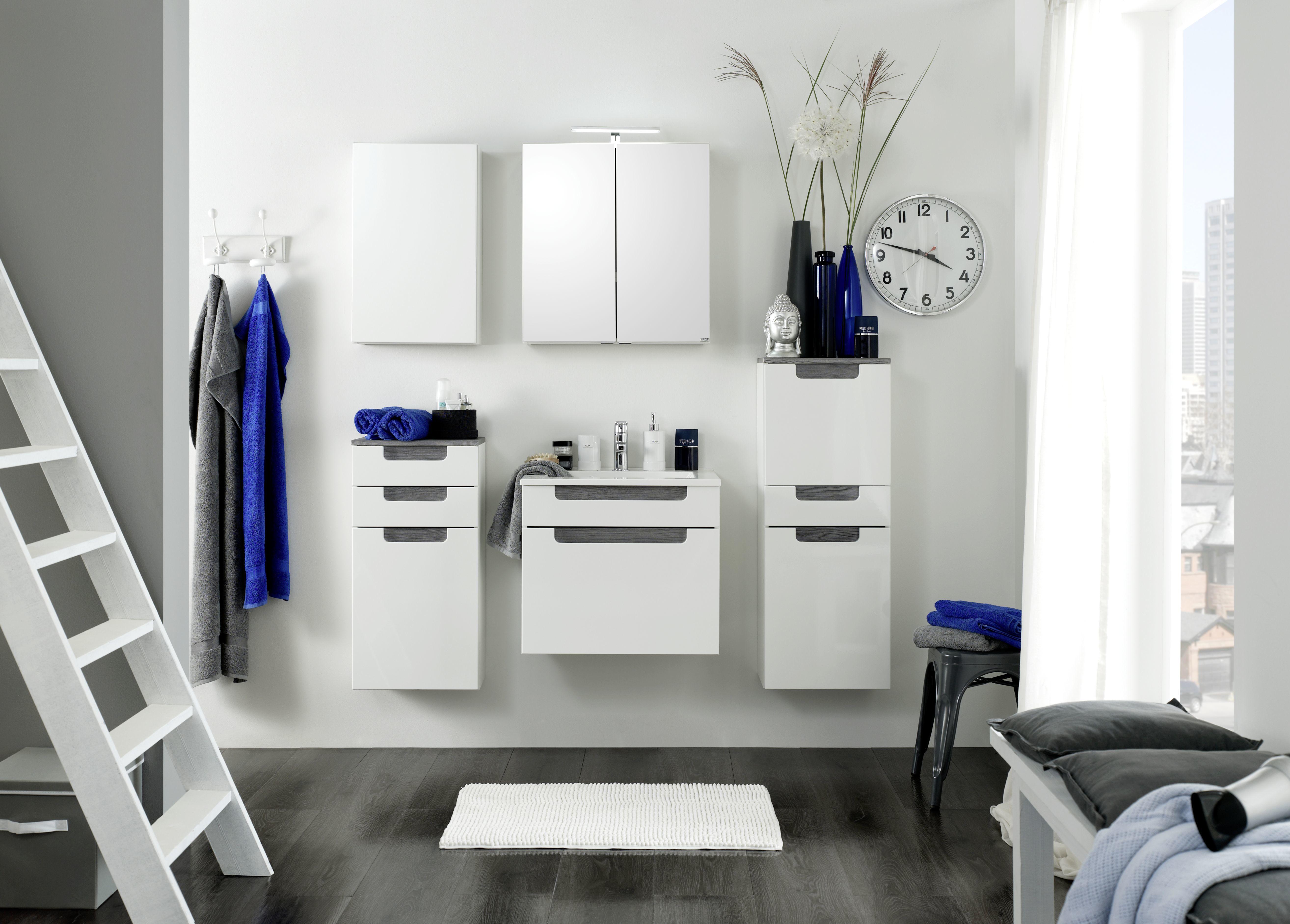 Waschbecken mit Unterschrank Siena B: 60cm Weiß/Anthrazit - Anthrazit/Weiß, MODERN, Holzwerkstoff/Stein (60cm) - Held