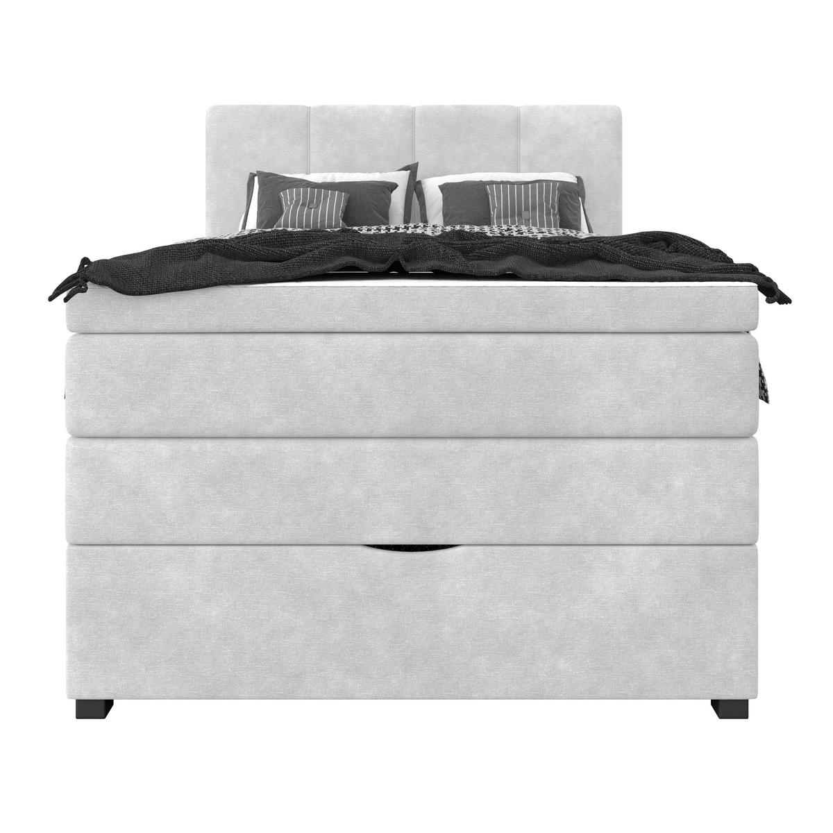 Boxspringbett mit Topper & Bettkasten 100x200 Lauro - Creme/Schwarz, Trend, Textil (100/200cm)