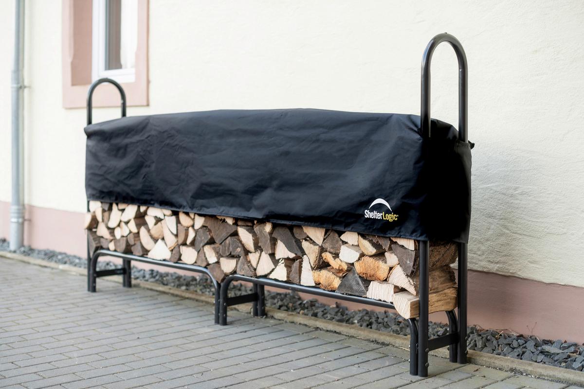 Regál na drevo 244cm - čierna, Basics, kov (25/118/244cm)