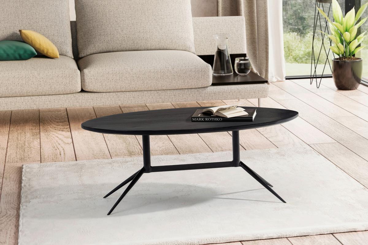 Couchtisch Mangoholz Schwarz L: 90 cm - Schwarz, Design, Holz/Metall (90/50/35cm) - MID.YOU