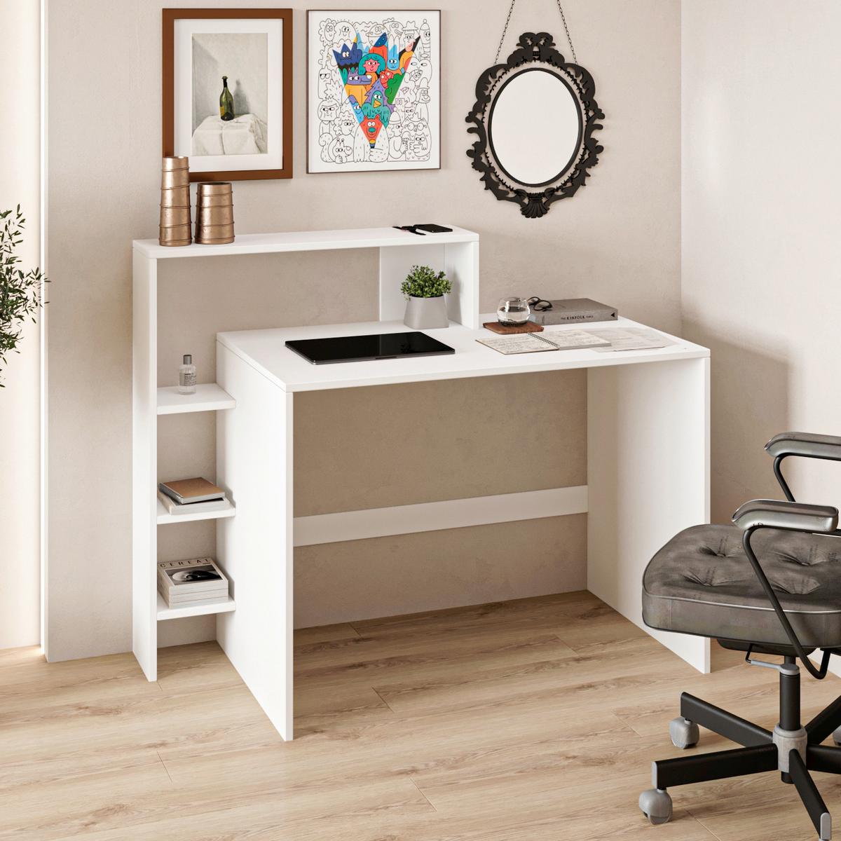 Schreibtischkombination Amber, Weiß B: 120 Cm - Weiß, Design, Holzwerkstoff (120/55/96cm) - Livetastic