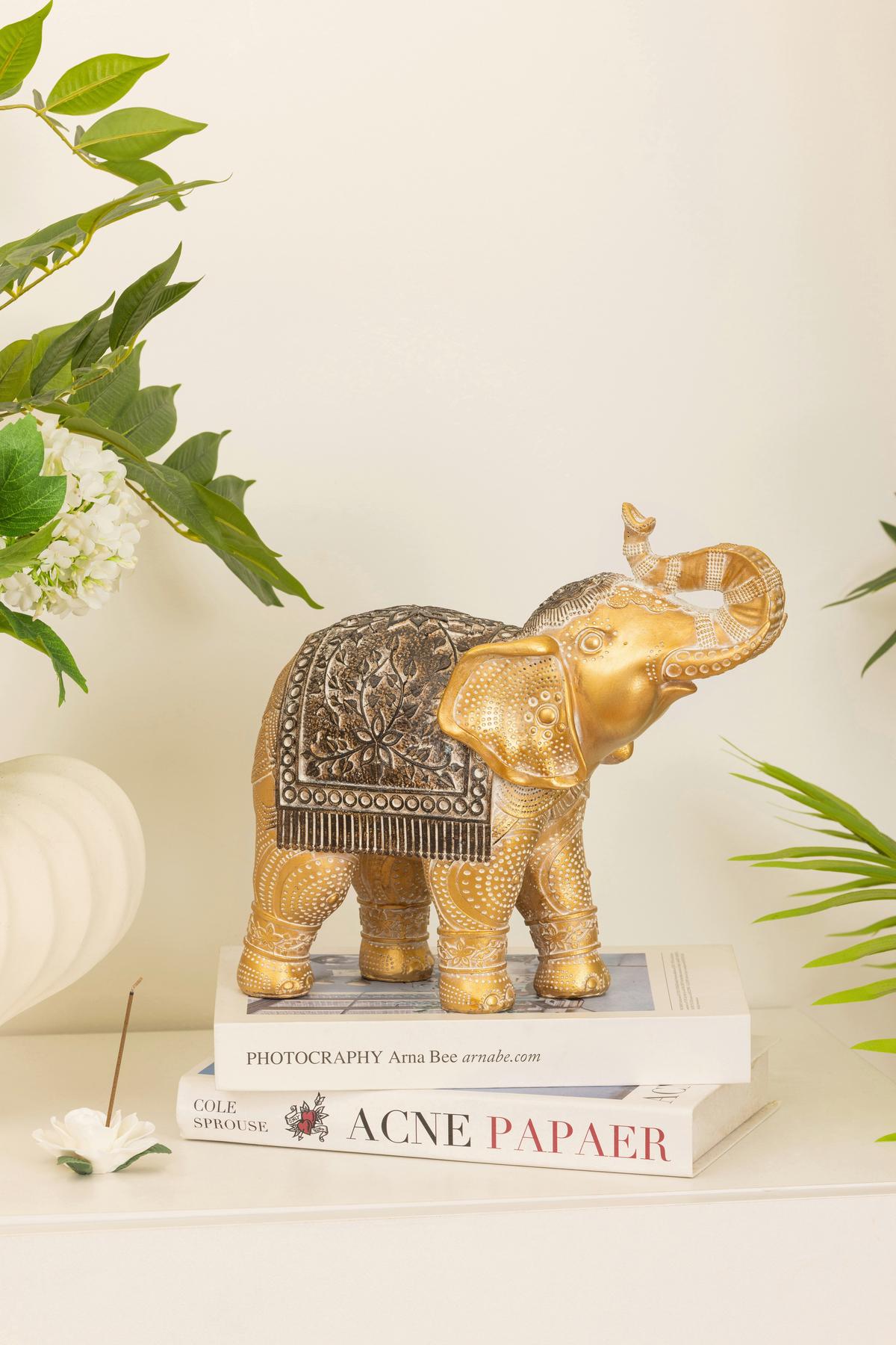 Dekoelefant Pascal - Goldfarben/Braun, KONVENTIONELL, Kunststoff (25/10/23cm) - Luca Bessoni