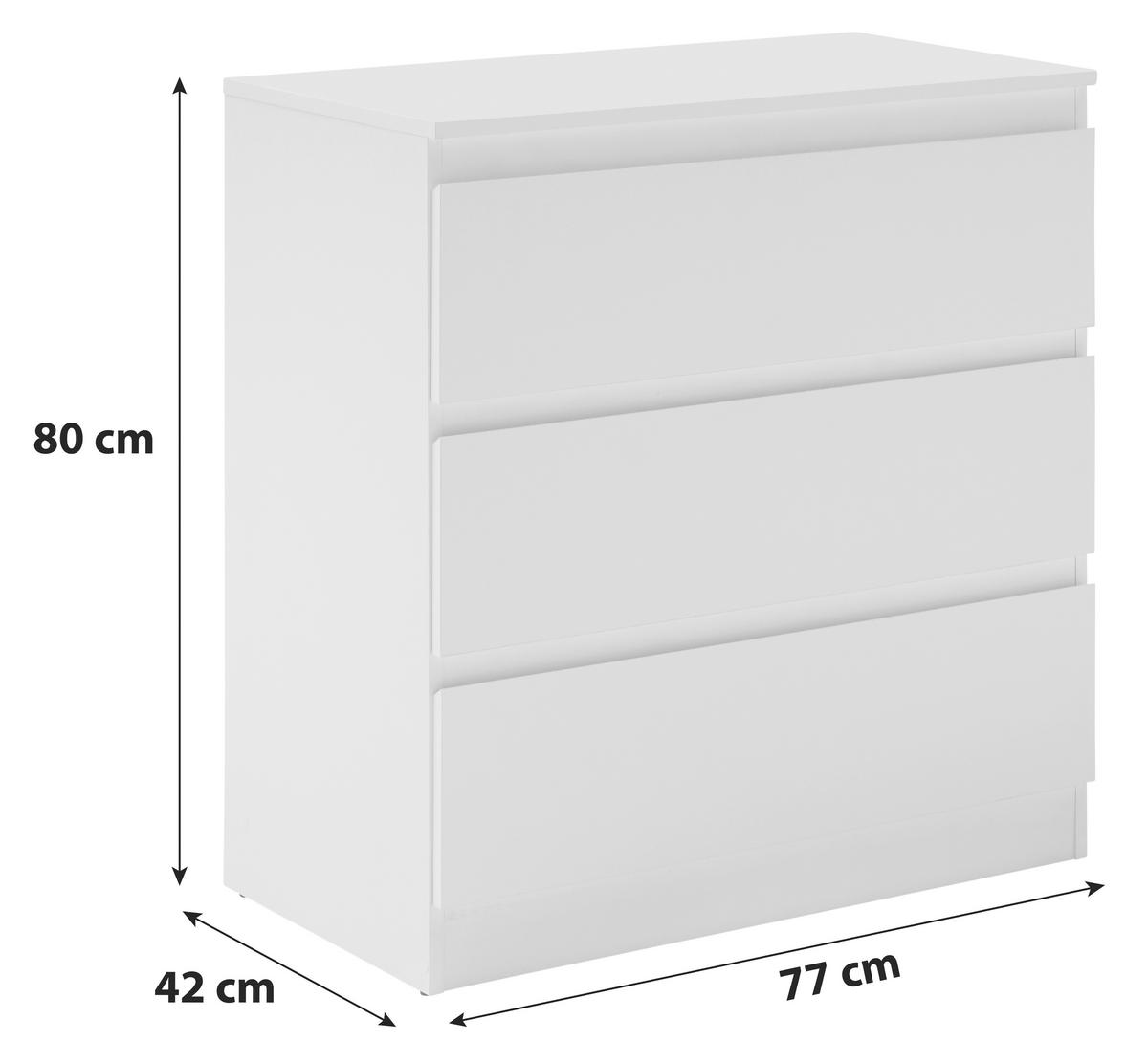 Kommode 77cm Mara Weiß - Silberfarben/Schwarz, KONVENTIONELL, Holzwerkstoff (77/80/42cm) - Mömax