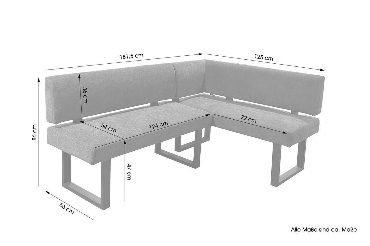 Eckbank Vancouver Anthrazit, Schwarz 181x125 Cm - Anthrazit/Schwarz, Design, Textil/Metall (181,5/125cm) - MID.YOU