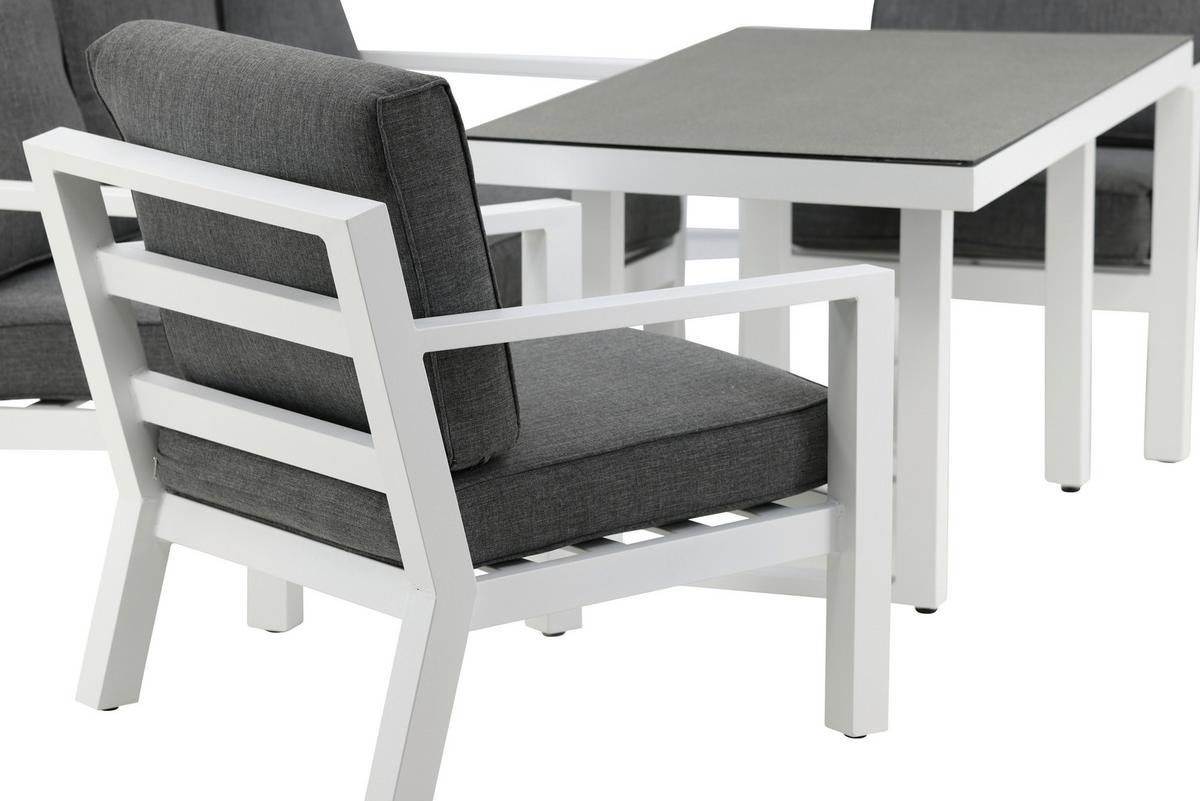 Loungegarnitur 4-tlg Barcelona Metall Mit Kissen - Weiß/Grau, Basics, Textil/Metall - Gardenson