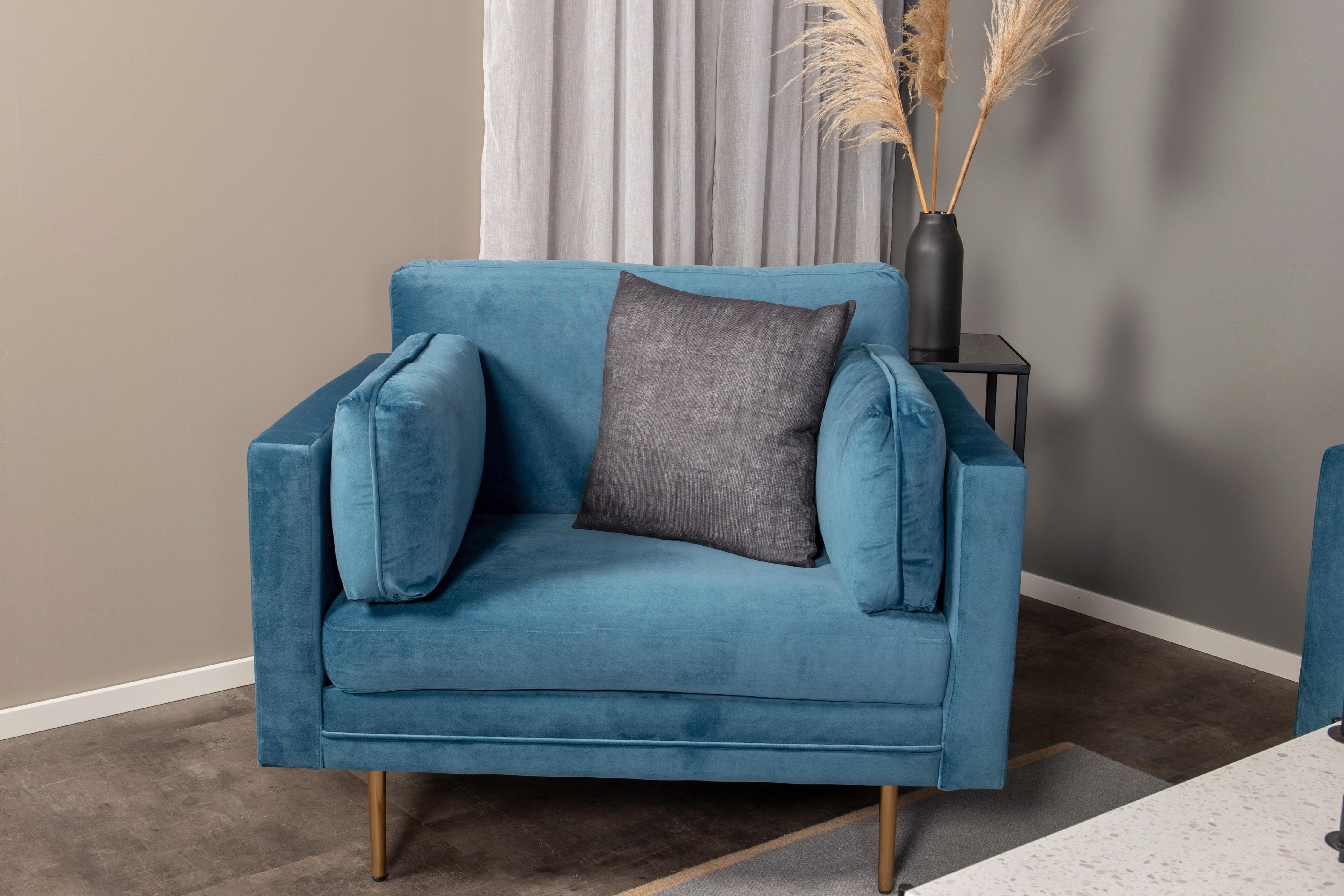 Sessel Boom - Blau/Goldfarben, Design, Textil/Metall (110/84/86cm) - Livetastic