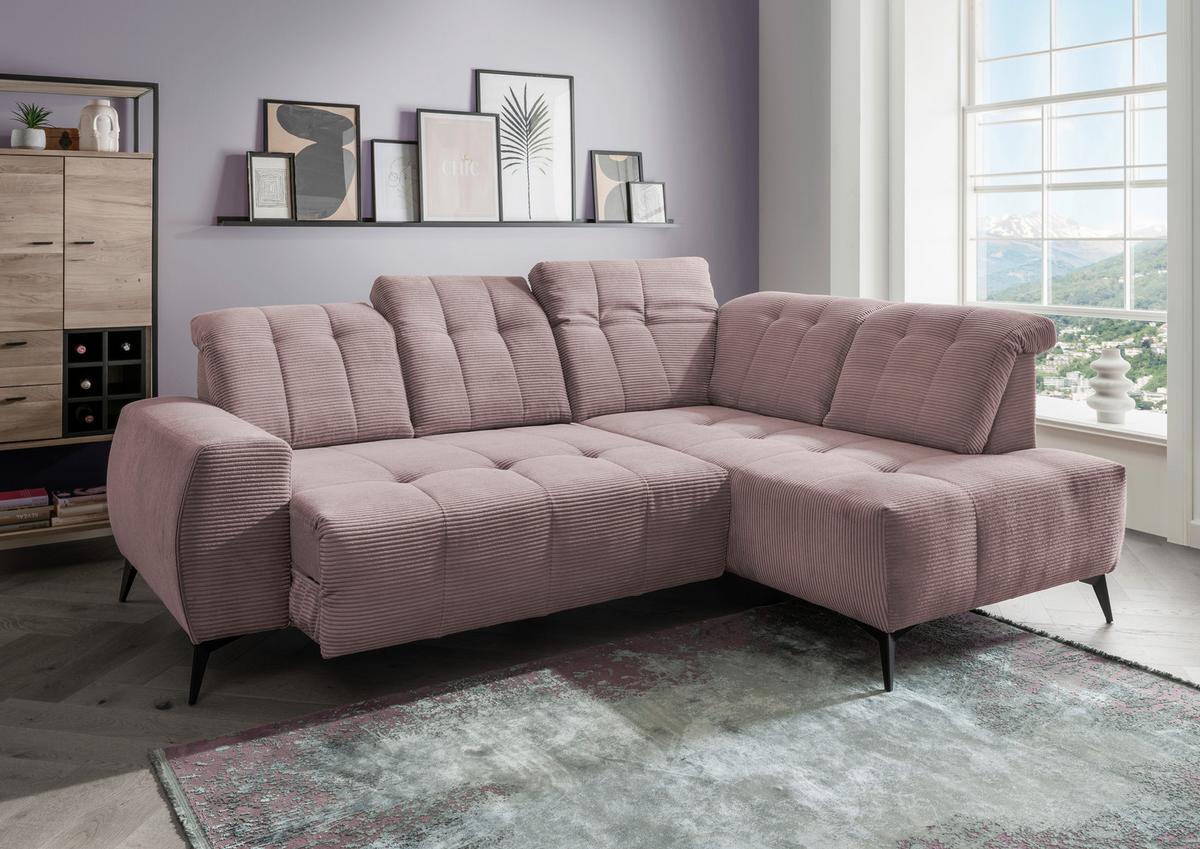 Ecksofa Mit Usb Anschluss Sano, Rosa, S: 261x200 Cm - Schwarz/Rosa, MODERN, Textil (261/200cm) - Livetastic