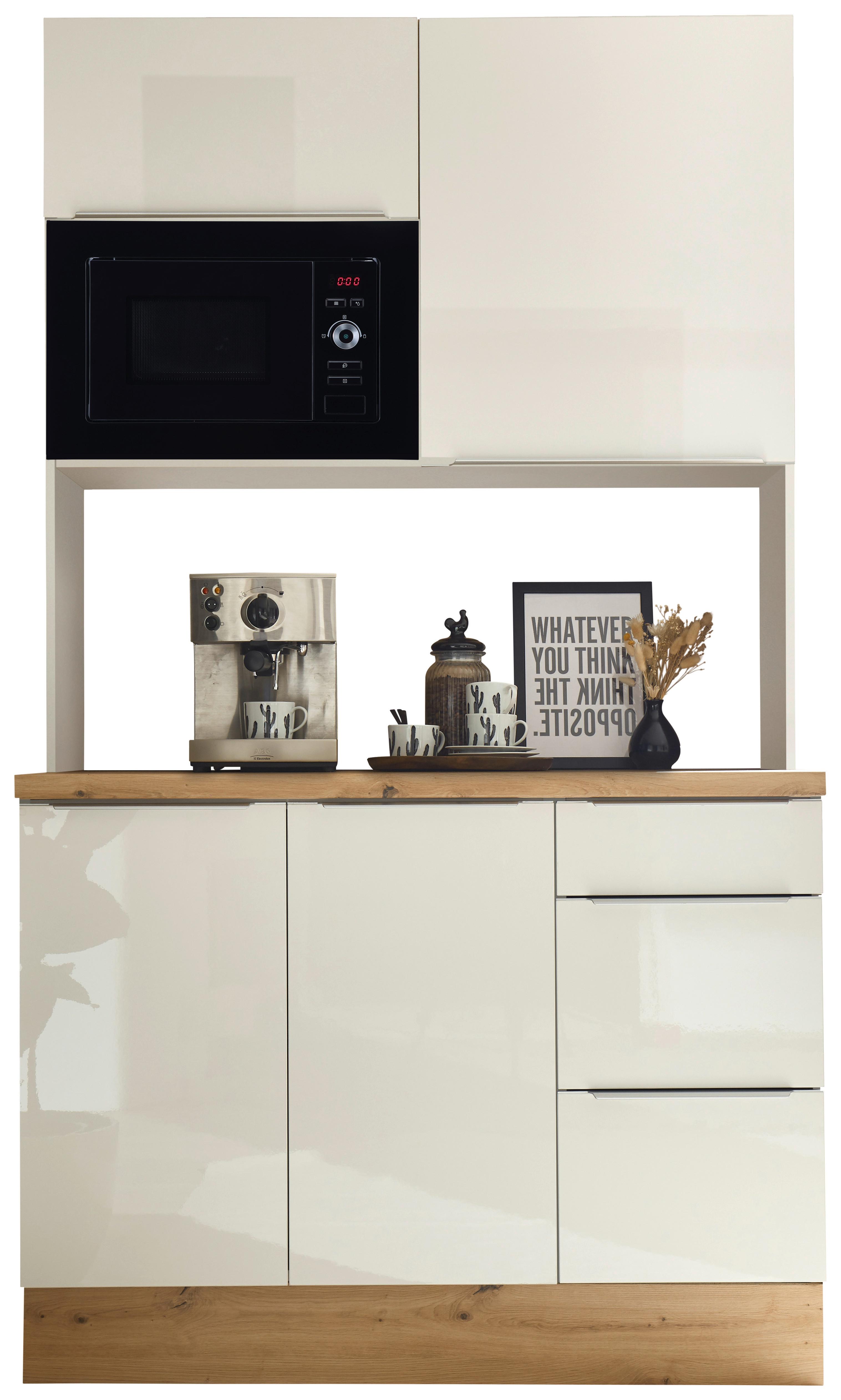 Miniküche mit Mikrowelle 120 cm Weiß/Weiß Hochglanz - Weiß Hochglanz/Weiß, LIFESTYLE, Holzwerkstoff (120/211/60cm) - Respekta