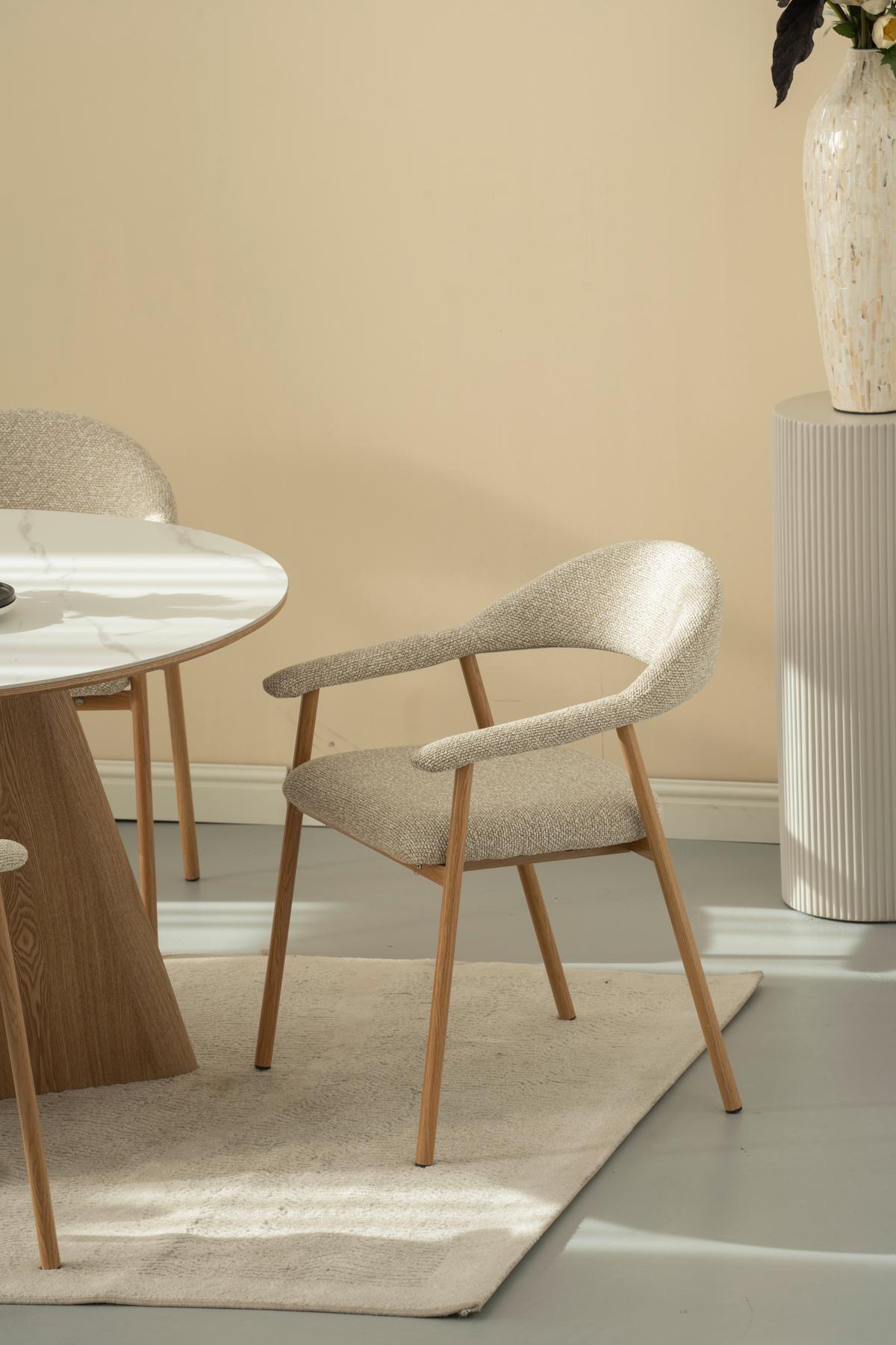 Armlehnstuhl Linea Beige/Eichefarben B: 59 cm - Eichefarben/Beige, Basics, Holz/Textil (59/75/62cm) - Livetastic