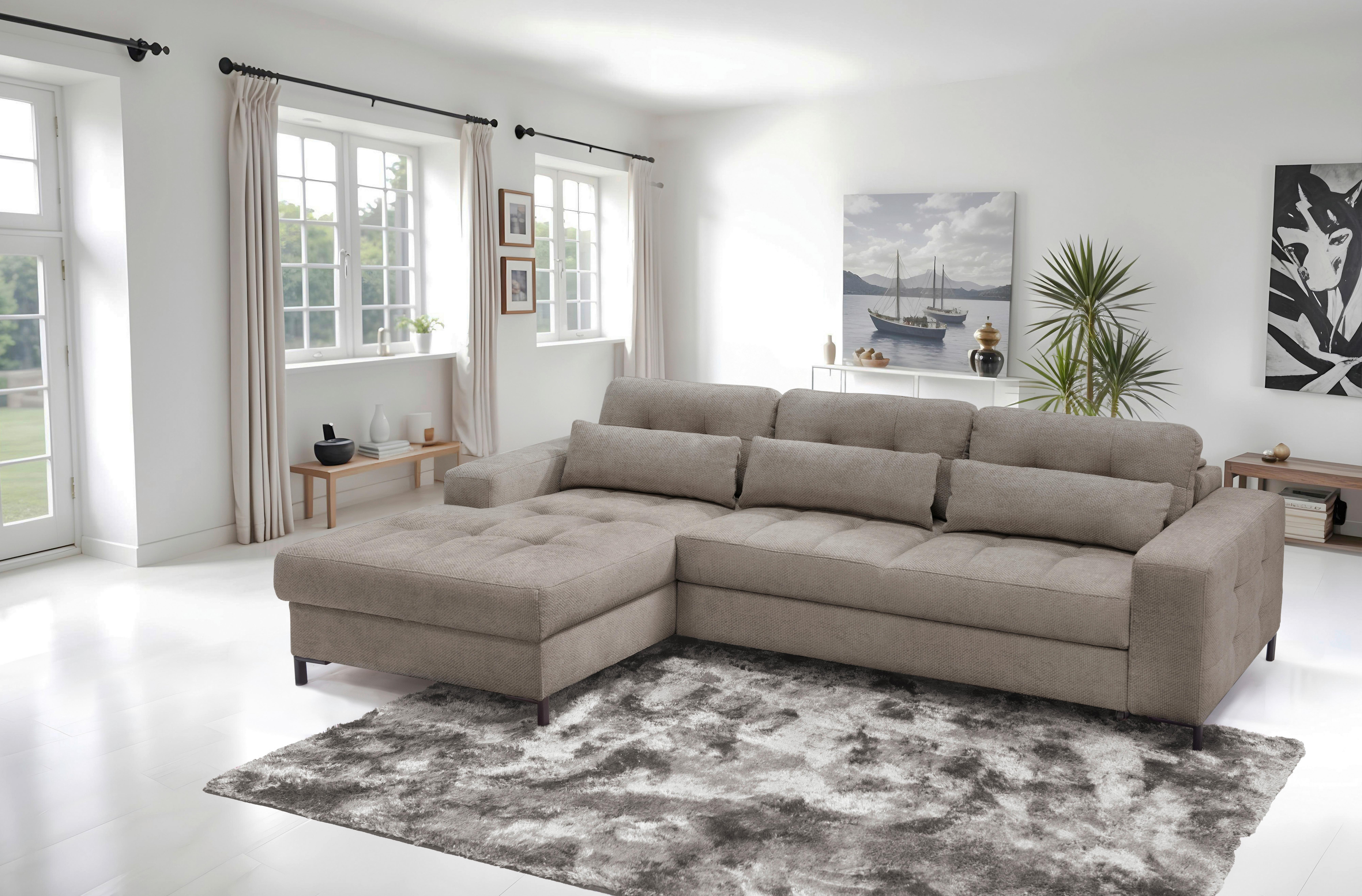 Ecksofa Bonito, Hellbraun Schenkel: 176x255 cm - Hellbraun/Schwarz, Design, Textil (176/255cm) - Livetastic