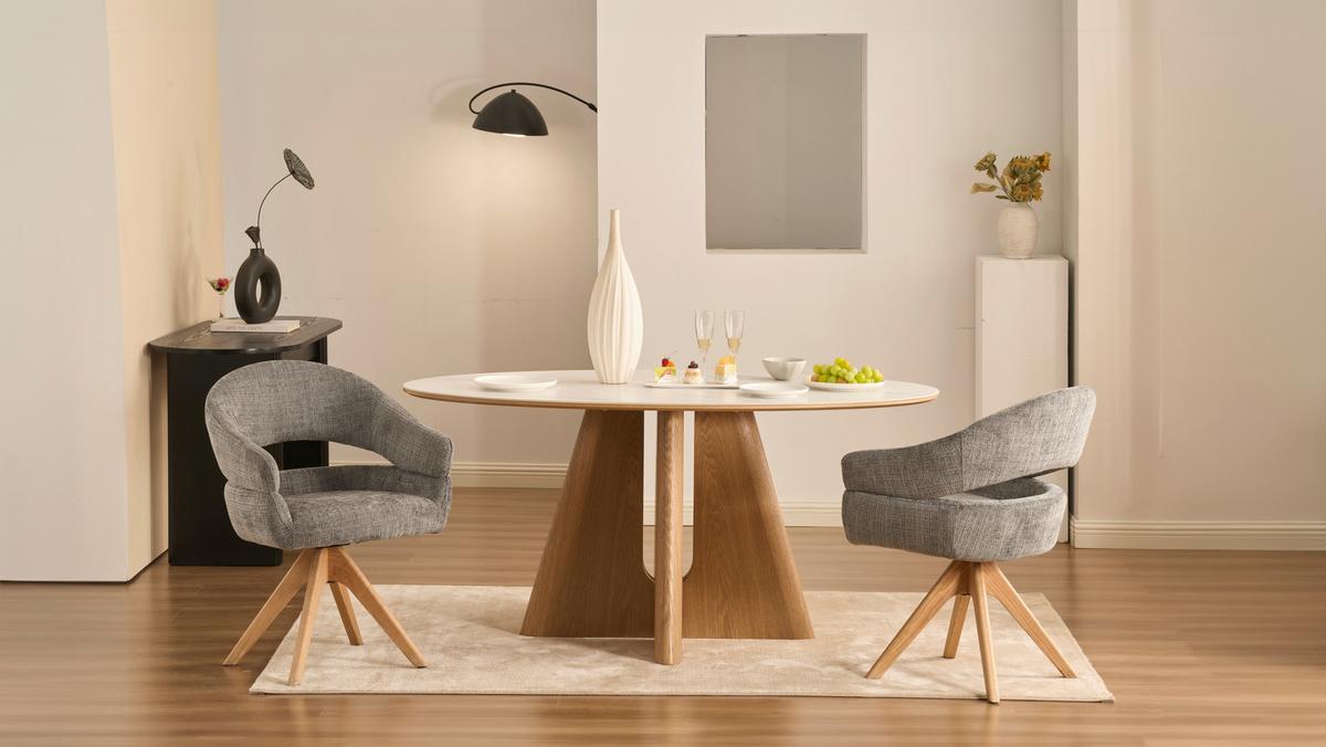Armlehnstuhl Cleo Grau/Eichefarben B: 58 cm - Eichefarben/Grau, MODERN, Holz/Textil (58/85/62cm) - Livetastic