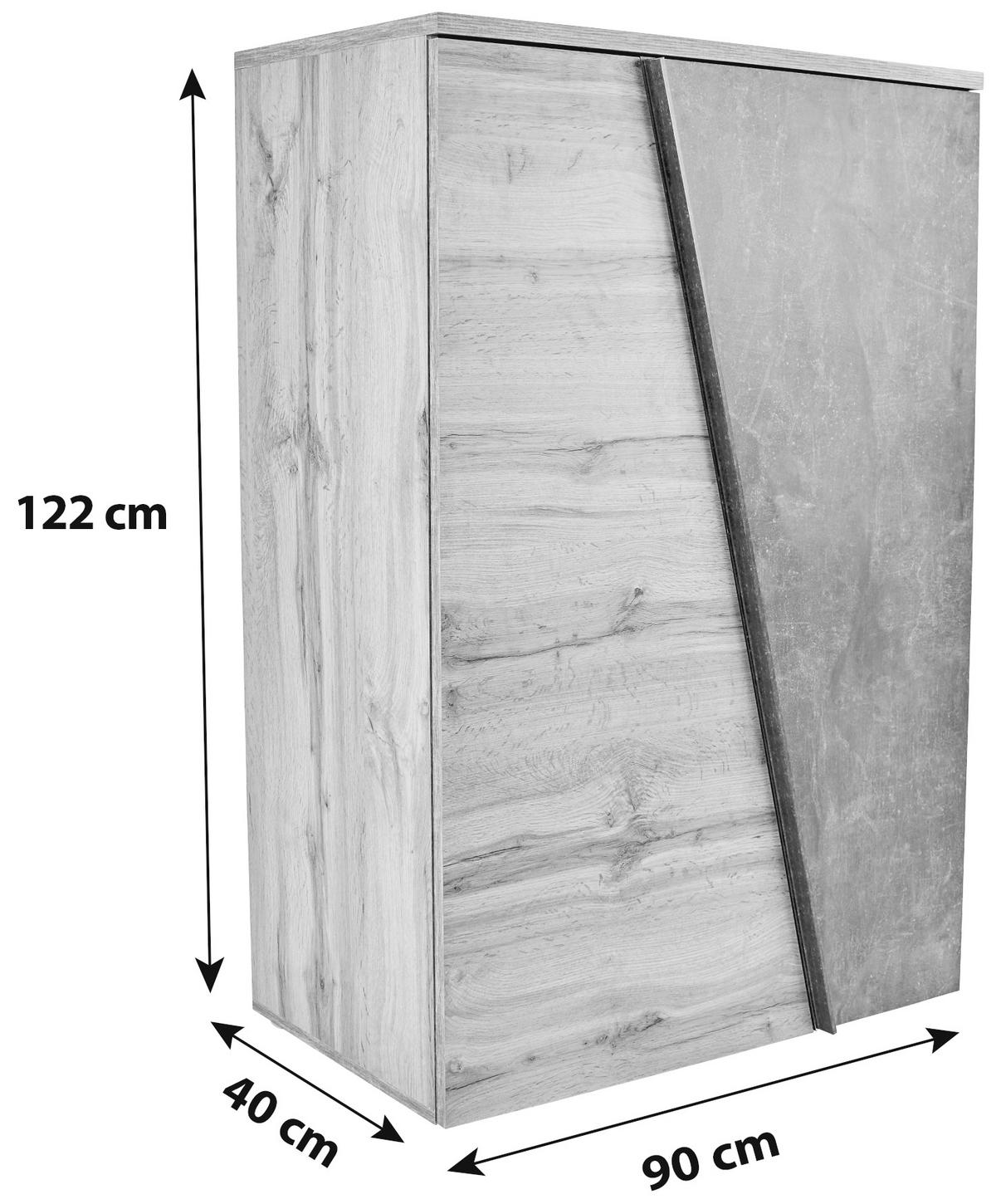 Kommode B 90cm Venedig, Wotan Eiche/Beton Dekor - Eichefarben/Schwarz, MODERN, Holzwerkstoff (90/121,5/40cm)