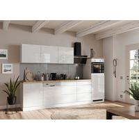 Küchenzeile Monza ohne Geräte B: 300 cm Weiß/Eiche Dekor - Weiß Hochglanz/Eiche Wotan, LIFESTYLE, Holzwerkstoff (300cm) - Held