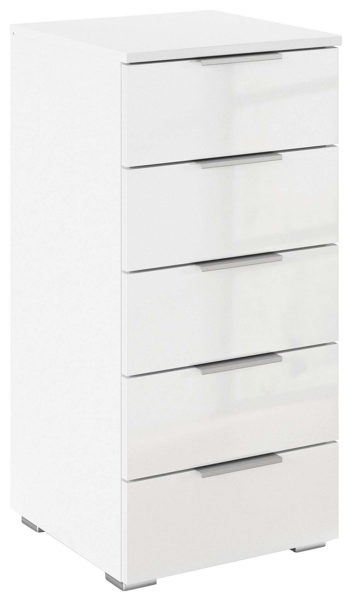 Nachtkästchen Mars 5l-Hg Weiß B: 84 cm - Weiß Hochglanz/Alufarben, Basics, Holzwerkstoff (40/84/40cm)