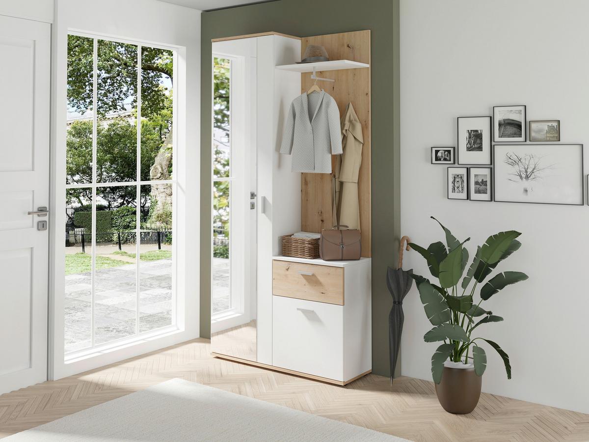 Garderobe Jakob Artisan Eiche Dekor/weiß B: 97 Cm - Weiß/Eiche Artisan, MODERN, Holzwerkstoff (97/195/30cm) - MID.YOU