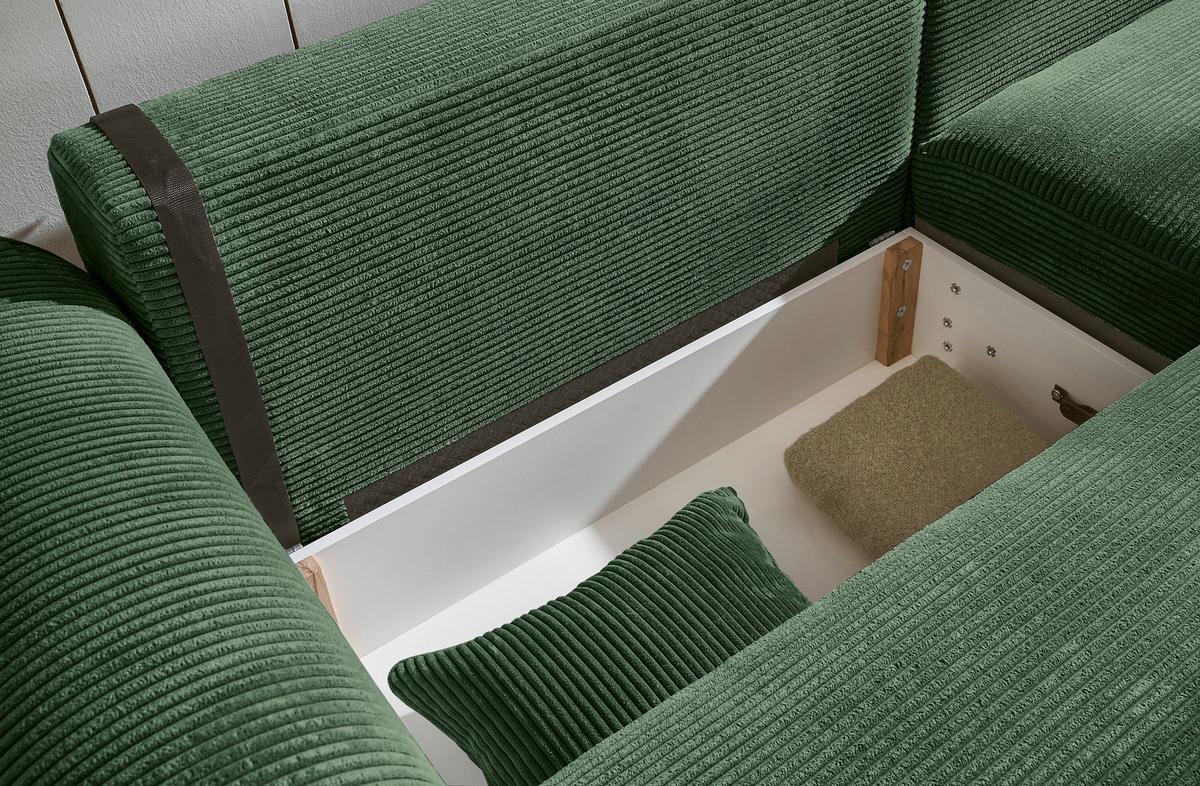 Ecksofa M. Bettkasten Maureen Dunkelgrün - Dunkelgrün/Schwarz, KONVENTIONELL, Textil (255/185cm) - MID.YOU