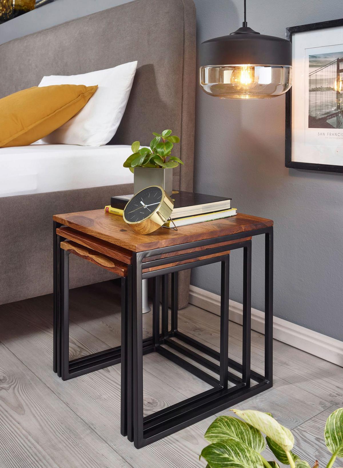 Satztisch Wohnling Sheeshamfarbenb:40cm - Sheeshamfarben/Schwarz, MODERN, Holz/Metall (40/40/42cm) - MID.YOU