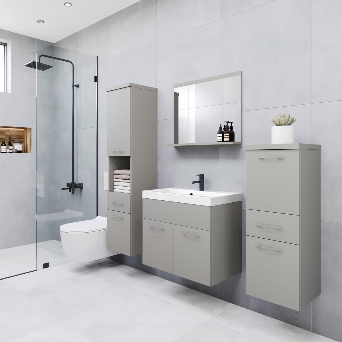 Badezimmer Albapallad 5-Teilig Hellgrau B: 120 cm - Hellgrau/Weiß, LIFESTYLE, Keramik/Holzwerkstoff (120/132,8/30,2cm) - P & B