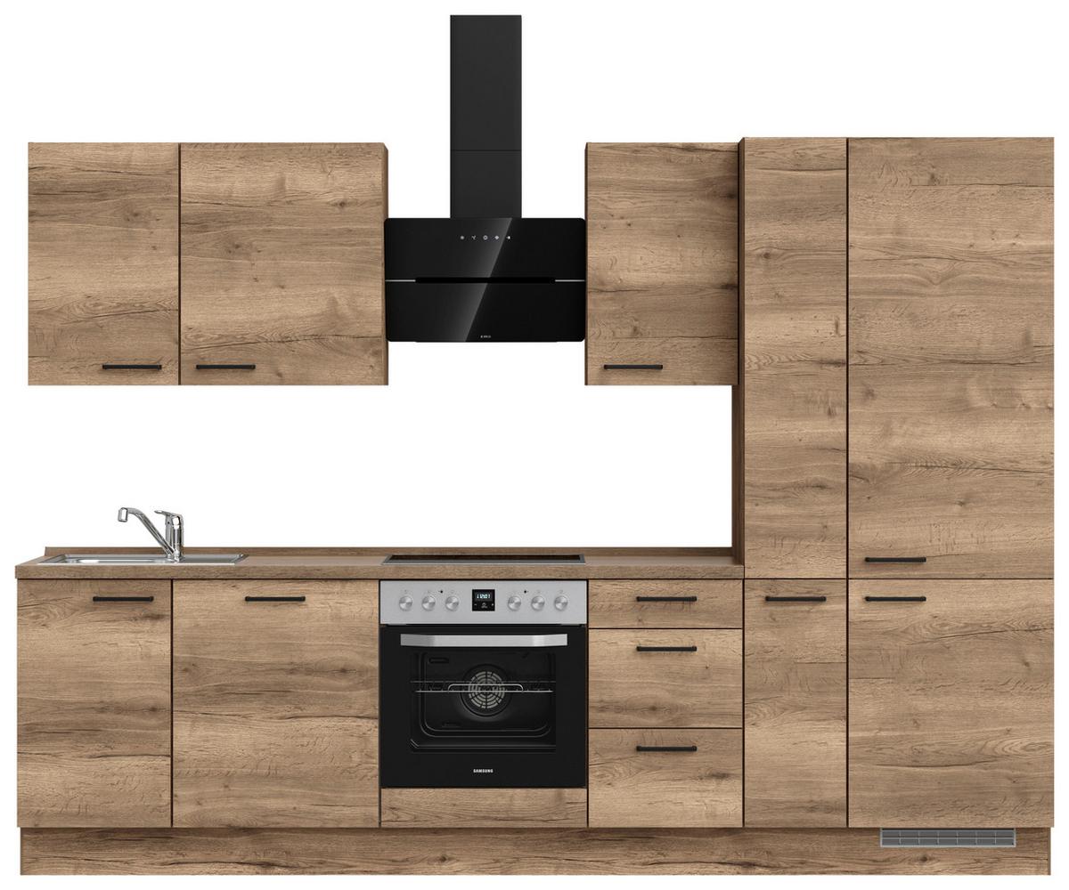 Kuchynská linka 300 cm, dekor dub Havanna - černá/tmavý dub, Moderní, kov/kompozitní dřevo (300cm) - Nobilia