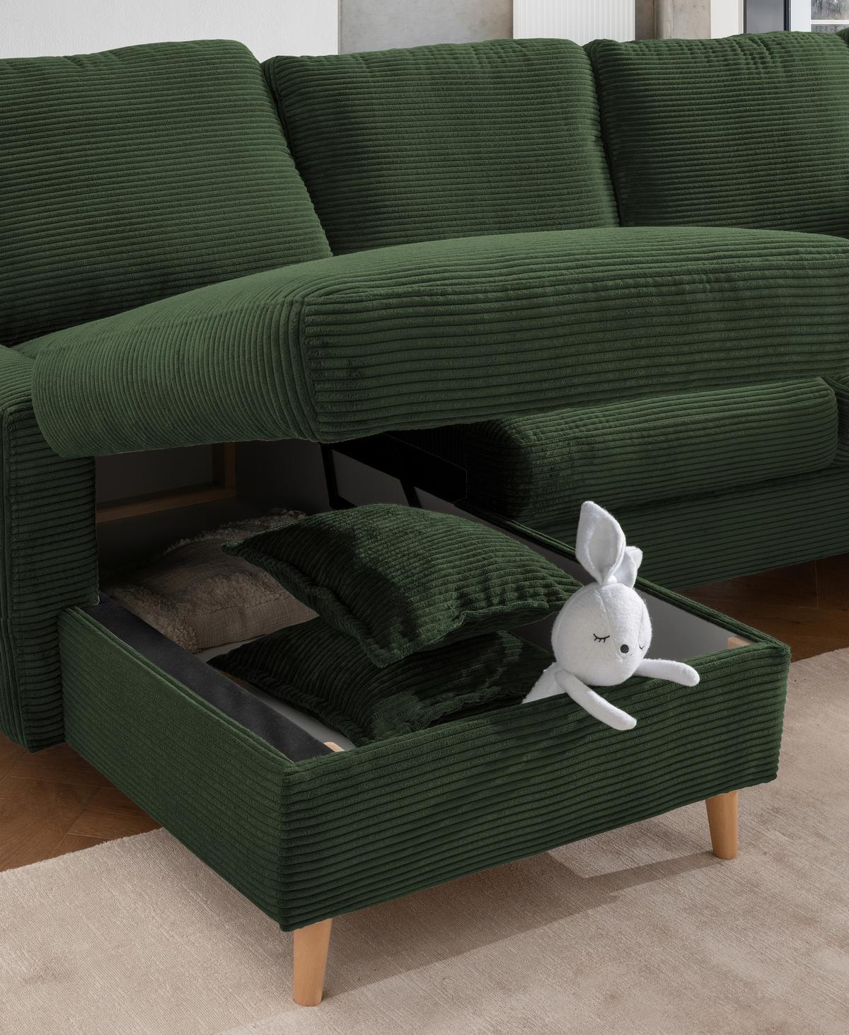 Ecksofa Valentina - Dunkelgrün/Naturfarben, Design, Textil (150/228cm) - P & B