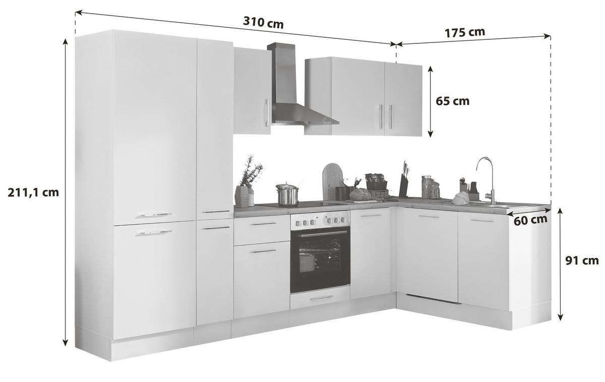 Eckküche Turin Weiß/eiche Dekor 310x175 Cm - Weiß/Eiche Artisan, Basics, Holzwerkstoff (310/175cm) - MID.YOU