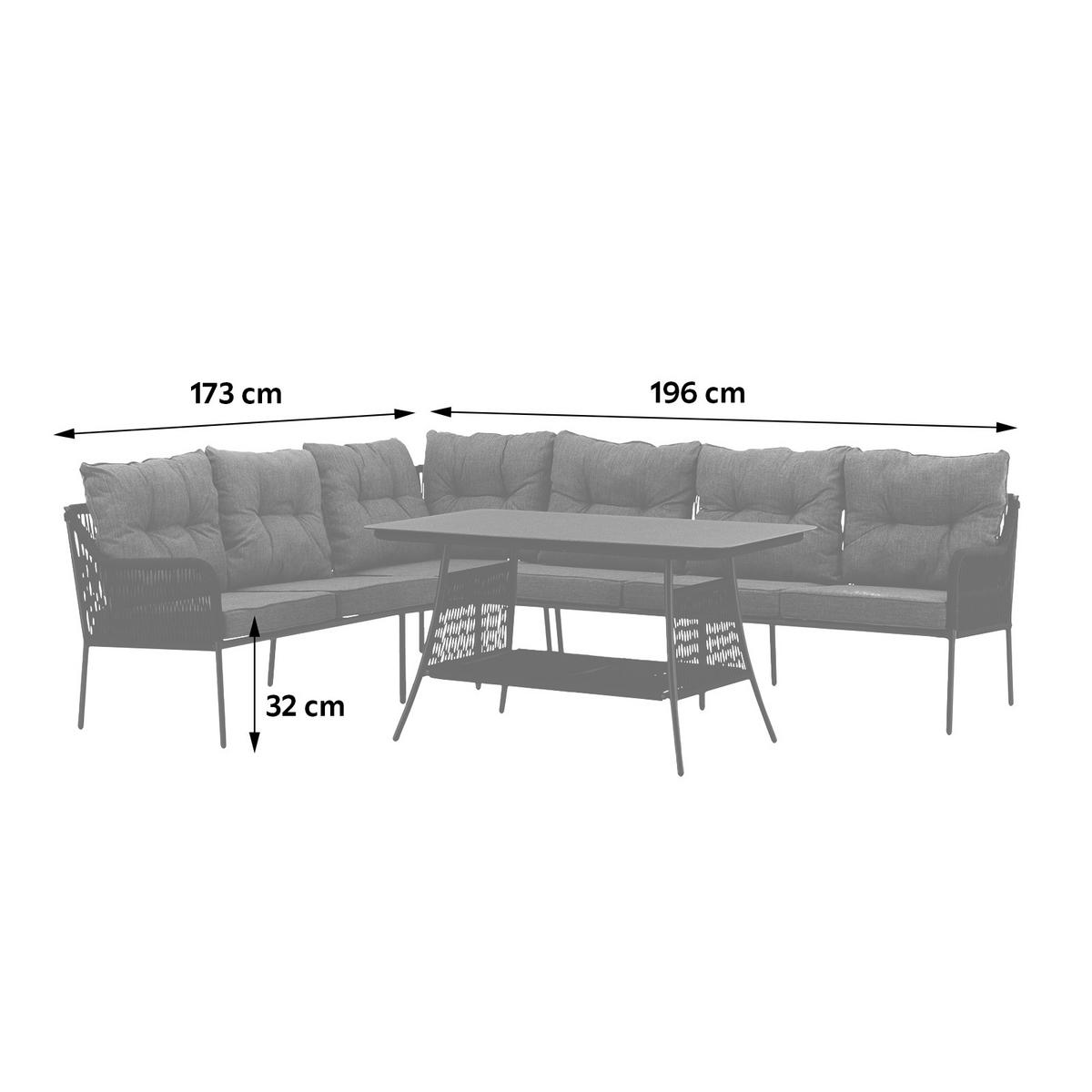 Loungegarnitur 2-tlg Berlin Metall/glas/dekor Mit Kissen - Schwarz, KONVENTIONELL, Metall (173/196cm) - Gardenson