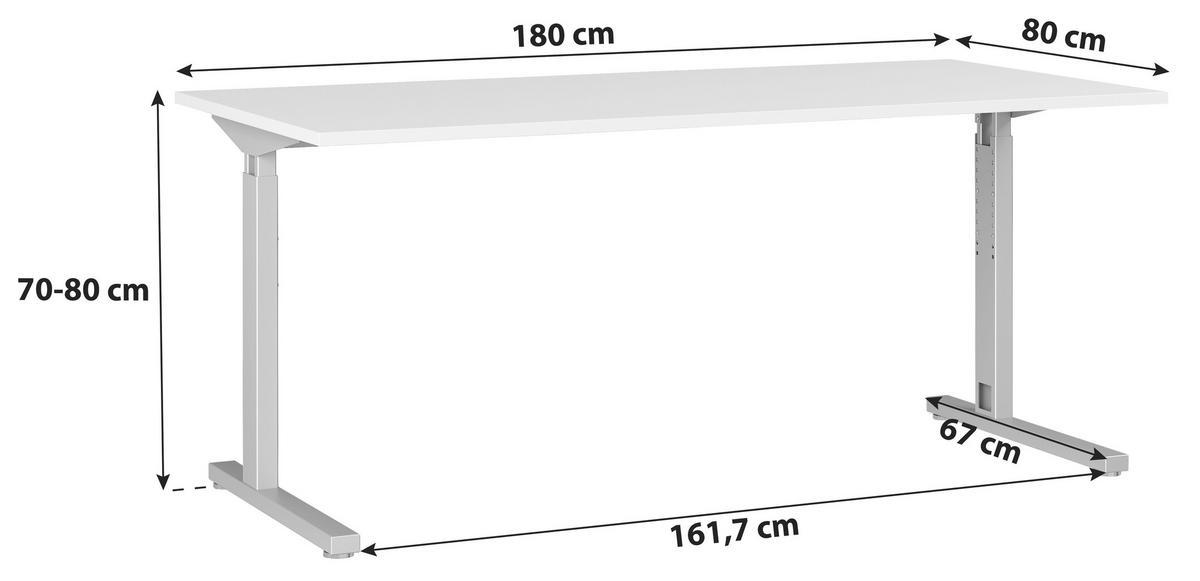 Schreibtisch B 180 H 70 cm Gw-Profi, Grau/Silberfarben - Silberfarben/Grau, KONVENTIONELL, Holzwerkstoff/Metall (180/70/80cm) - Germania