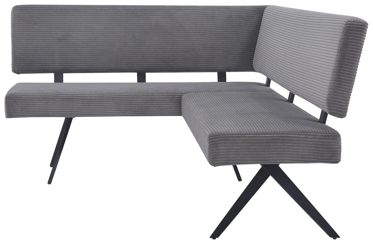 Eckbank Chios Cord Dunkelgrau, S: 150x190 cm - Dunkelgrau/Schwarz, KONVENTIONELL, Textil/Metall (150/190cm) - MID.YOU