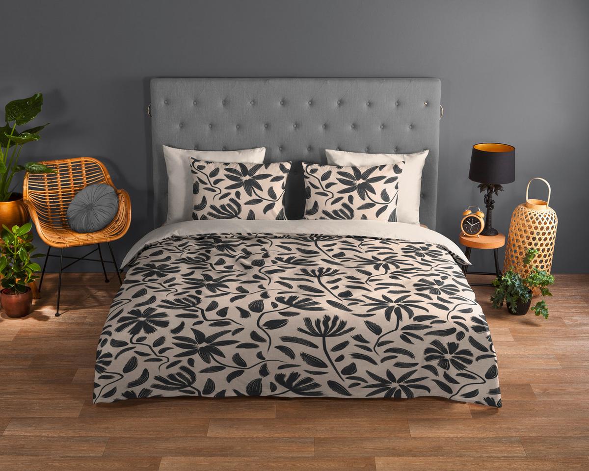 WENDEBETTWÄSCHE EMILIA - Anthrazit/Creme, Design, Textil (140/200cm)