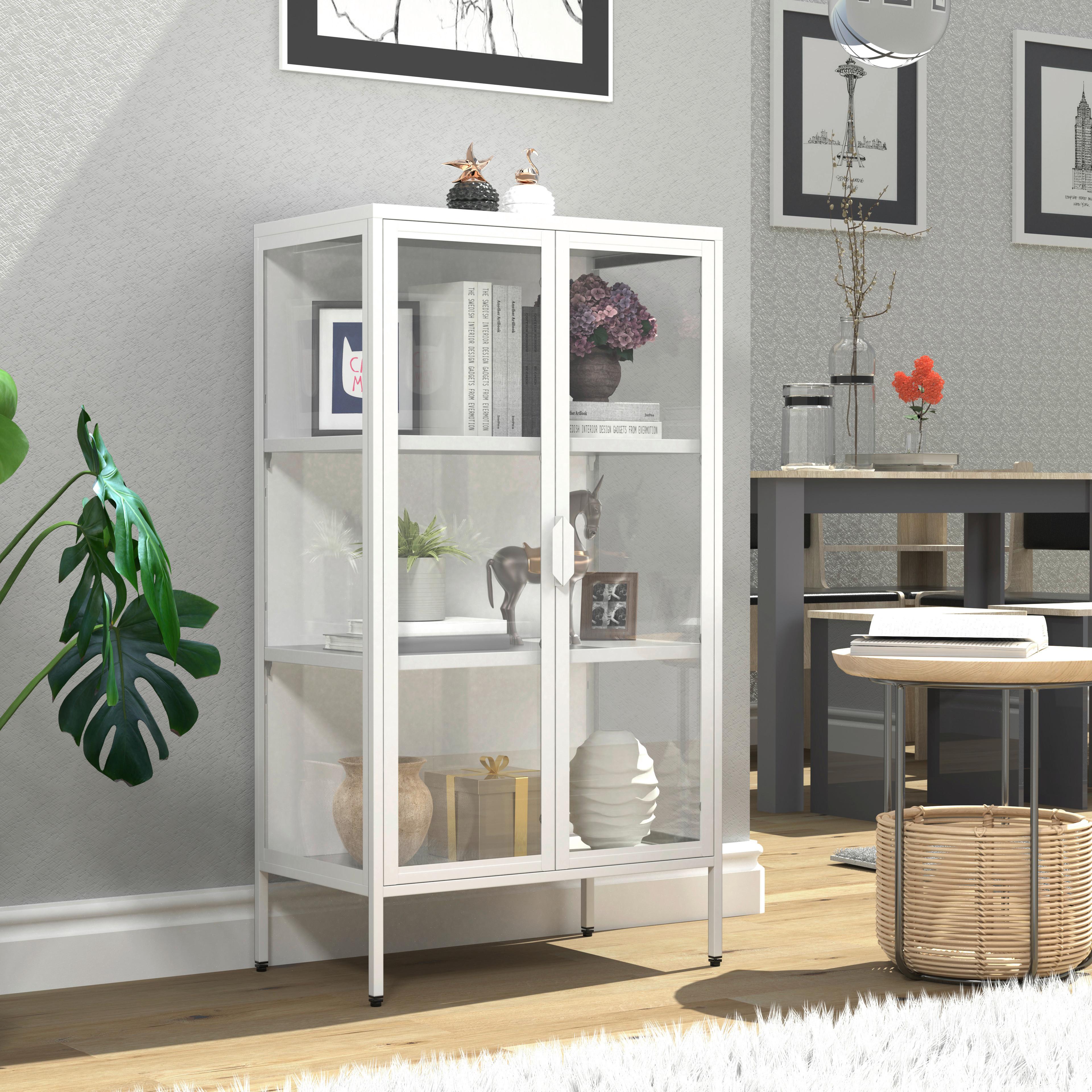 Vitrine Floka Weiß B: 60 Cm - Transparent/Weiß, Design, Glas/Metall (60/110/35cm) - MID.YOU