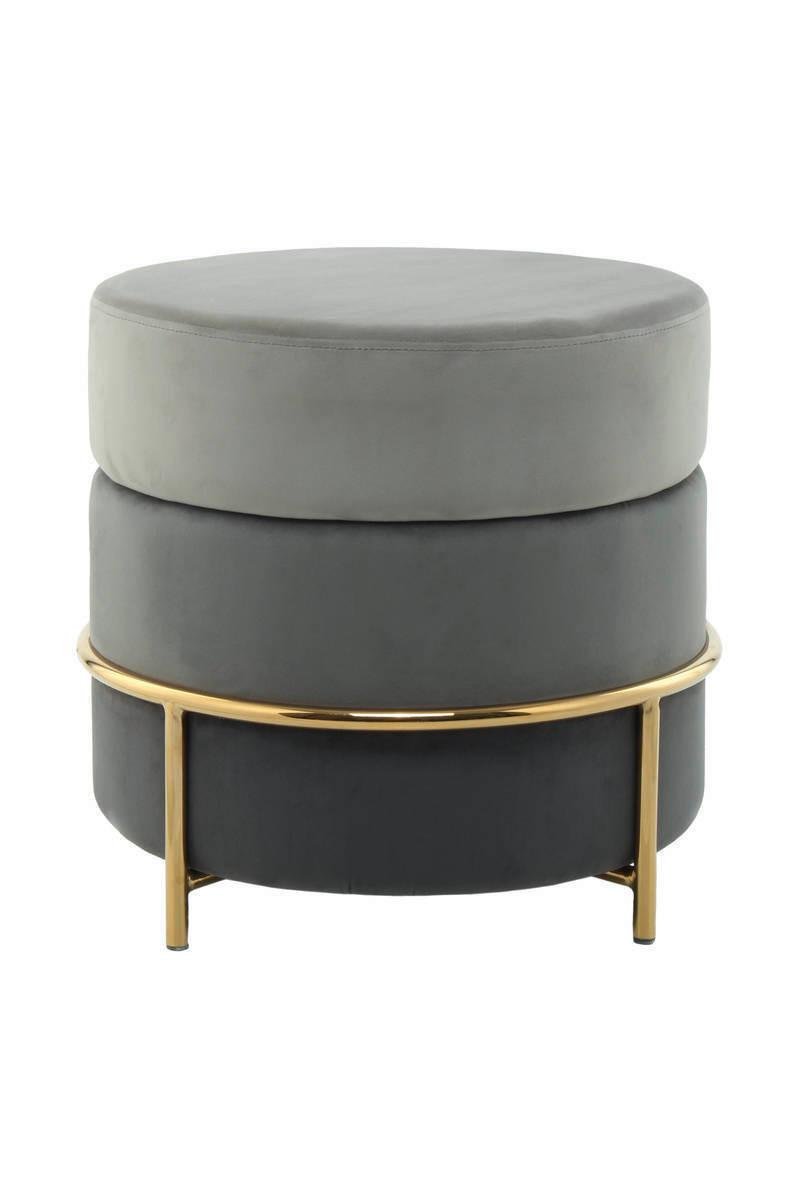 Hocker Pouf Samt Grau H: 46 cm Rund