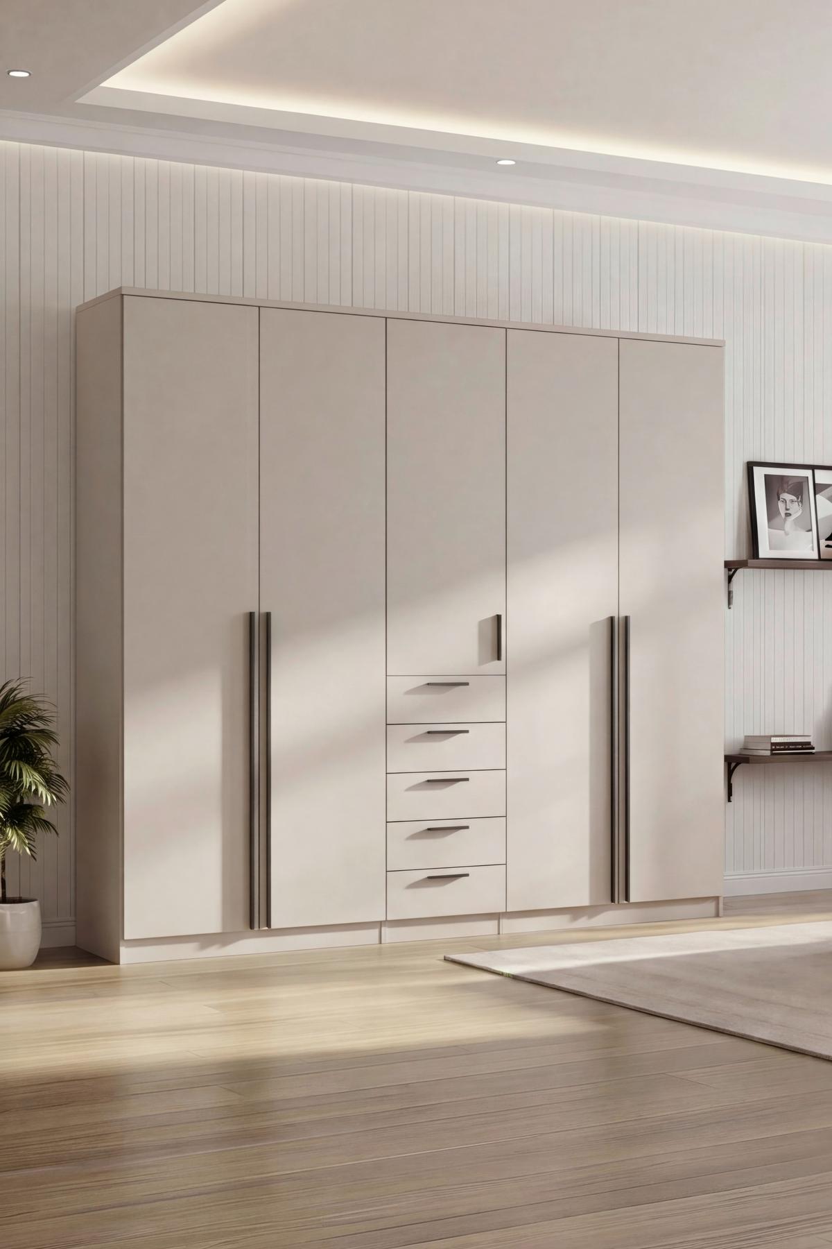 Drehtürenschrank mit Schubladen 225cm Arnis - Kaschmir, KONVENTIONELL, Holzwerkstoff (225/210/52cm) - James Wood