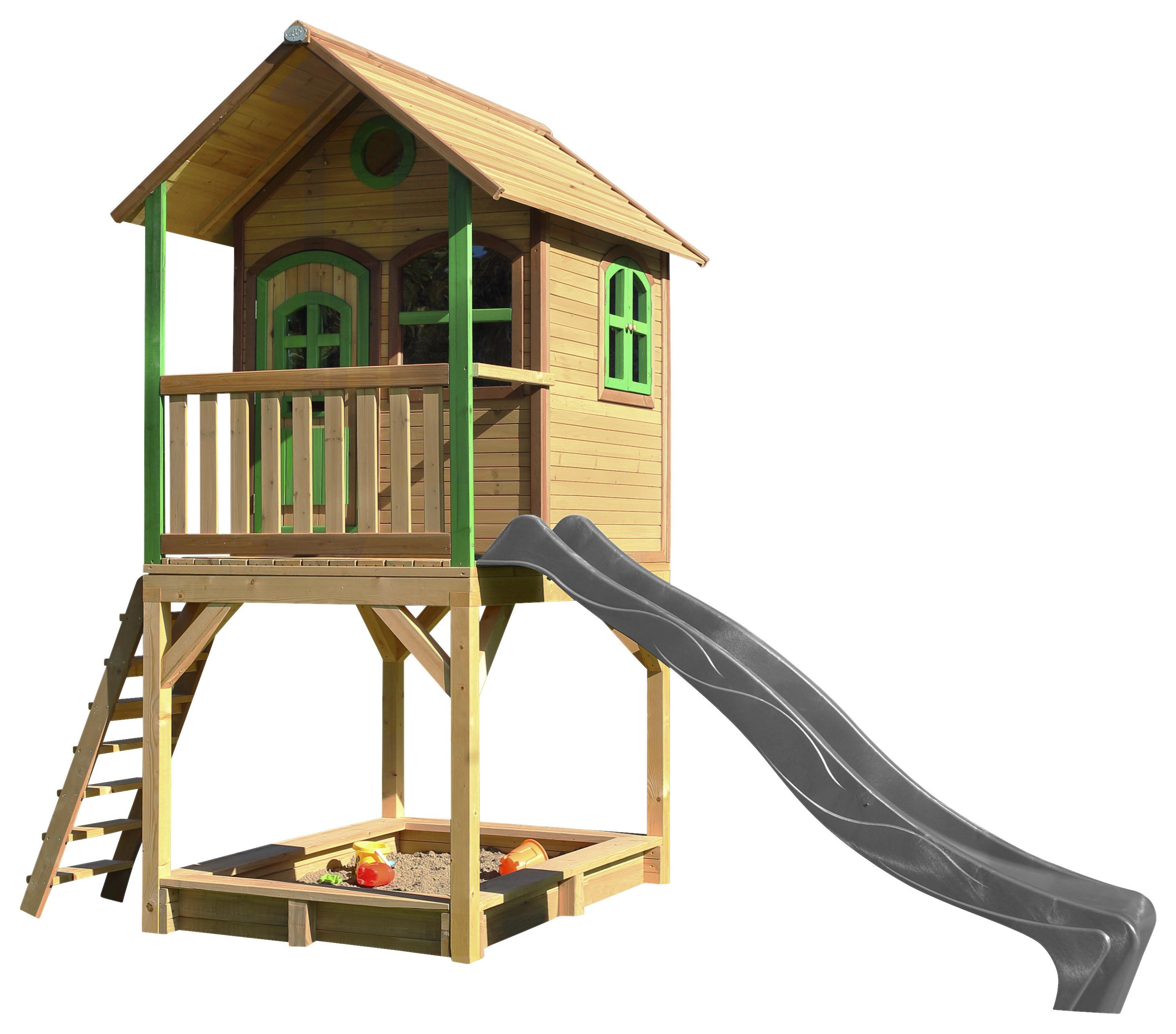 Spielhaus Sarah Braun/Grau/Grün B: 370 cm - Braun/Grau, KONVENTIONELL, Holz/Kunststoff (370/291/191cm) - Ambia Garden