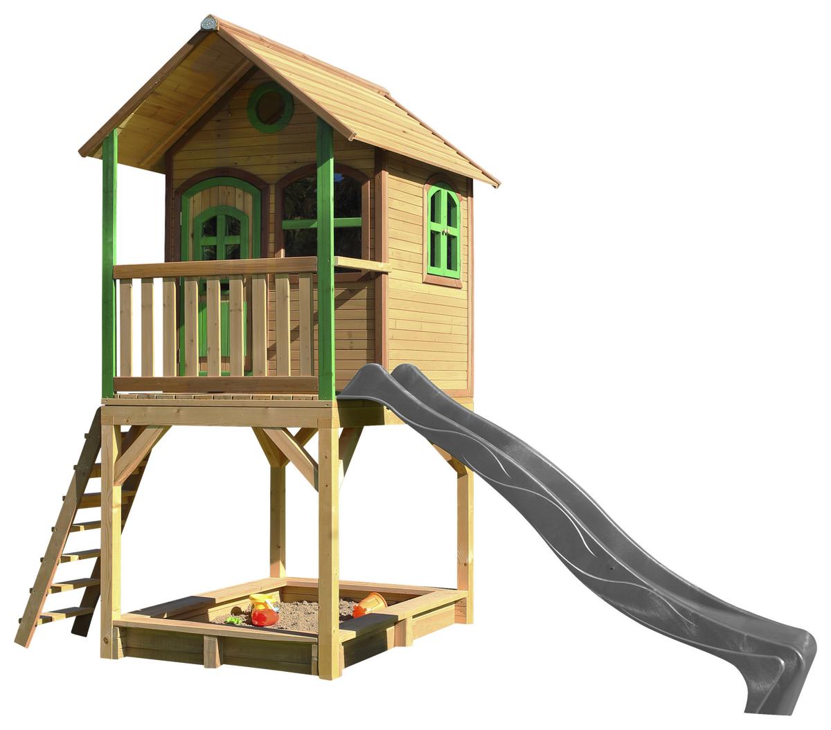 Spielhaus Sarah Braun/grau/grün B: 370 Cm - Braun/Grau, KONVENTIONELL, Holz/Kunststoff (370/291/191cm) - Ambia Garden