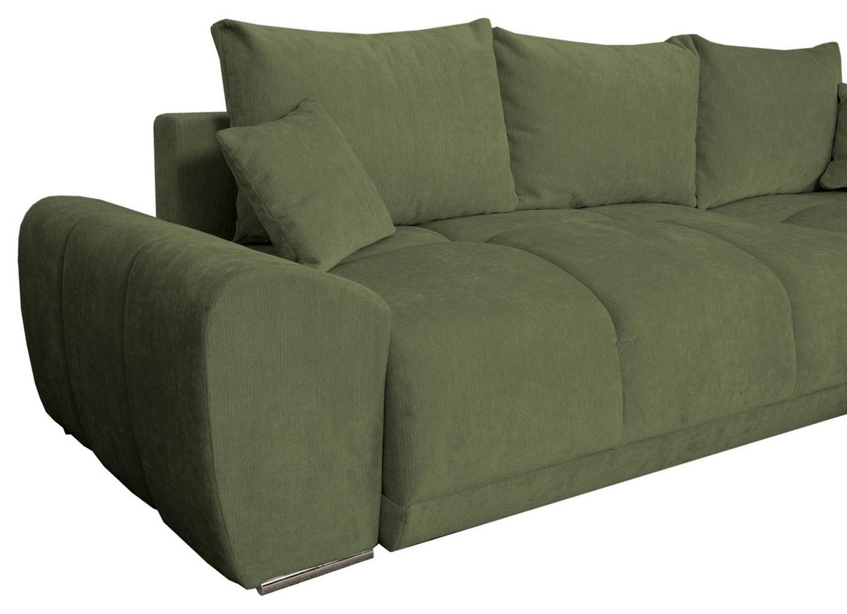 ECKSCHLAFSOFA Ramon, Dunkelgrün S: 296x182cm - Chromfarben/Dunkelgrün, Trend, Textil (296/182cm)